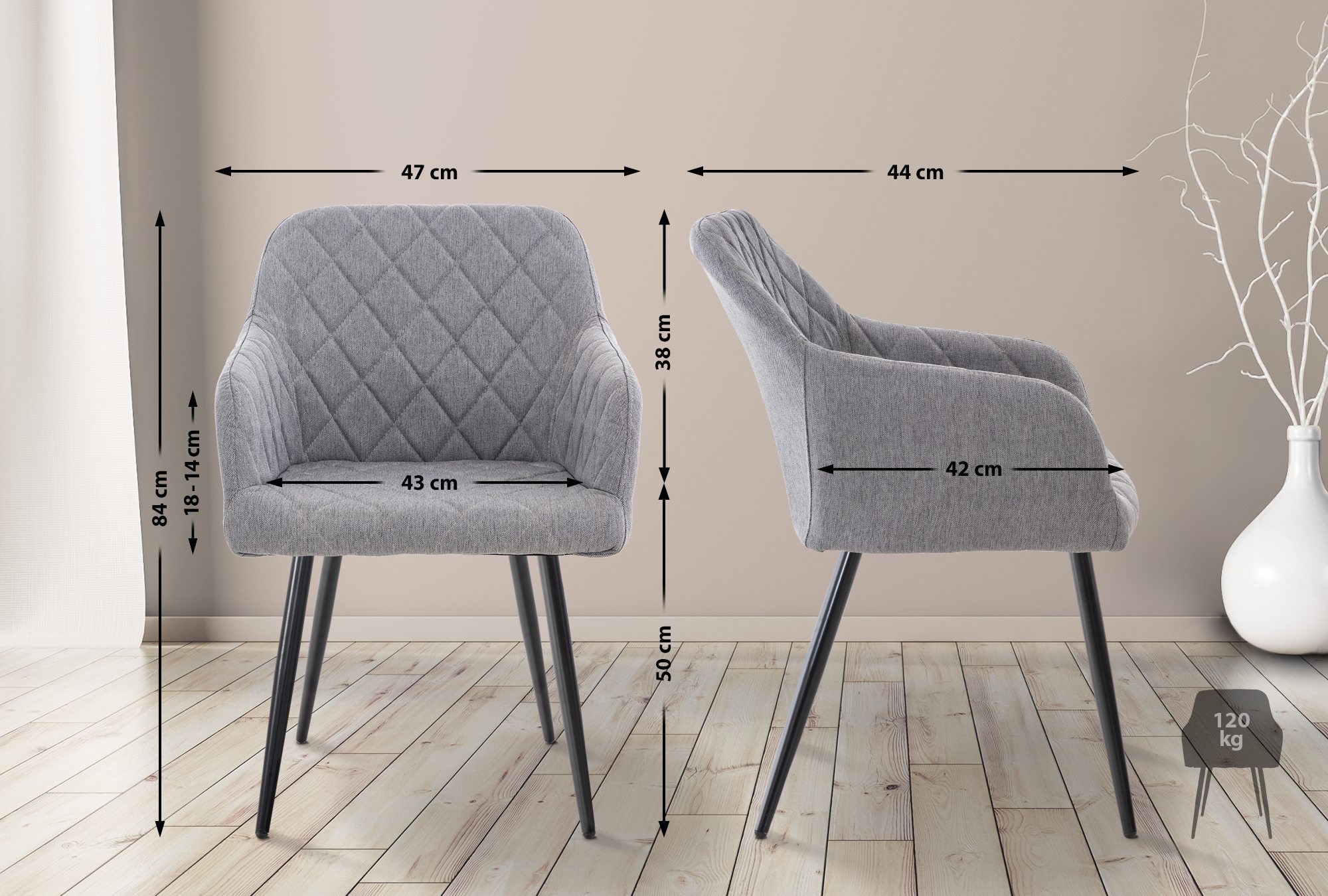 Juego de 4 sillas de comedor Shila en tela o terciopelo