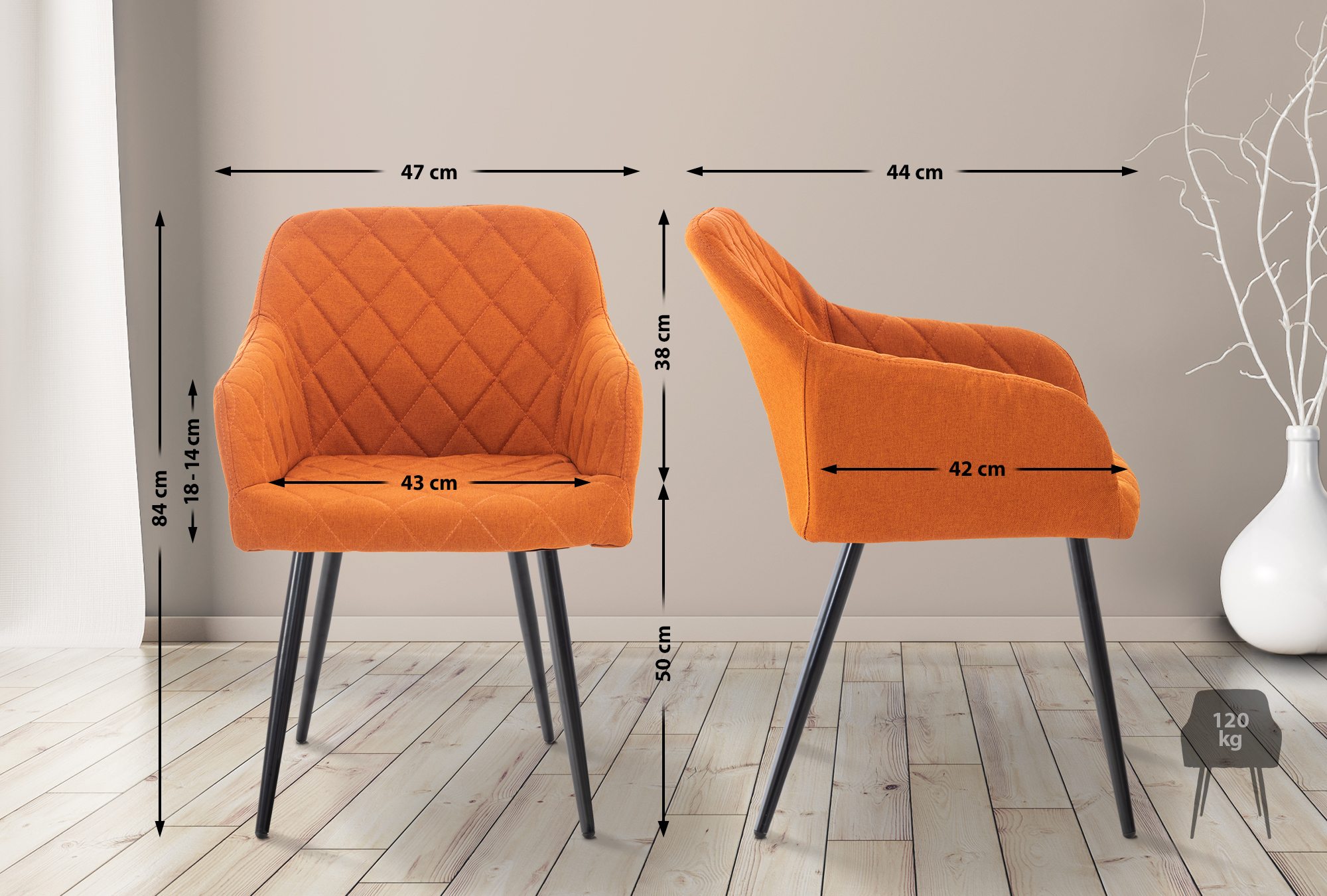 Juego de 4 sillas de comedor Shila en tela o terciopelo