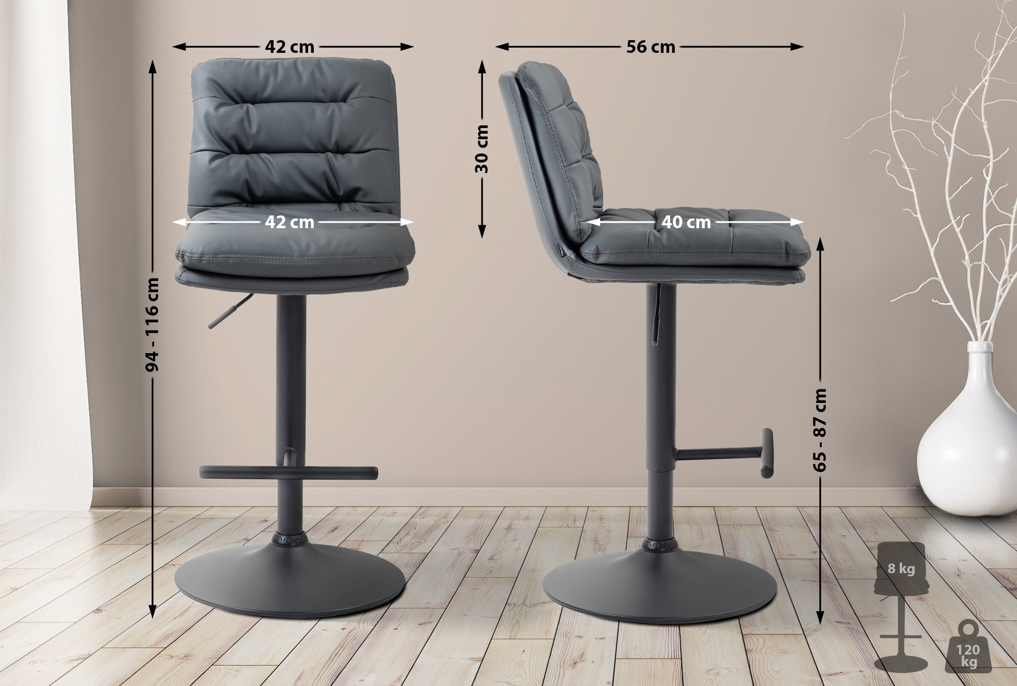 Lote de 2 taburetes de bar Damar imitación cuero