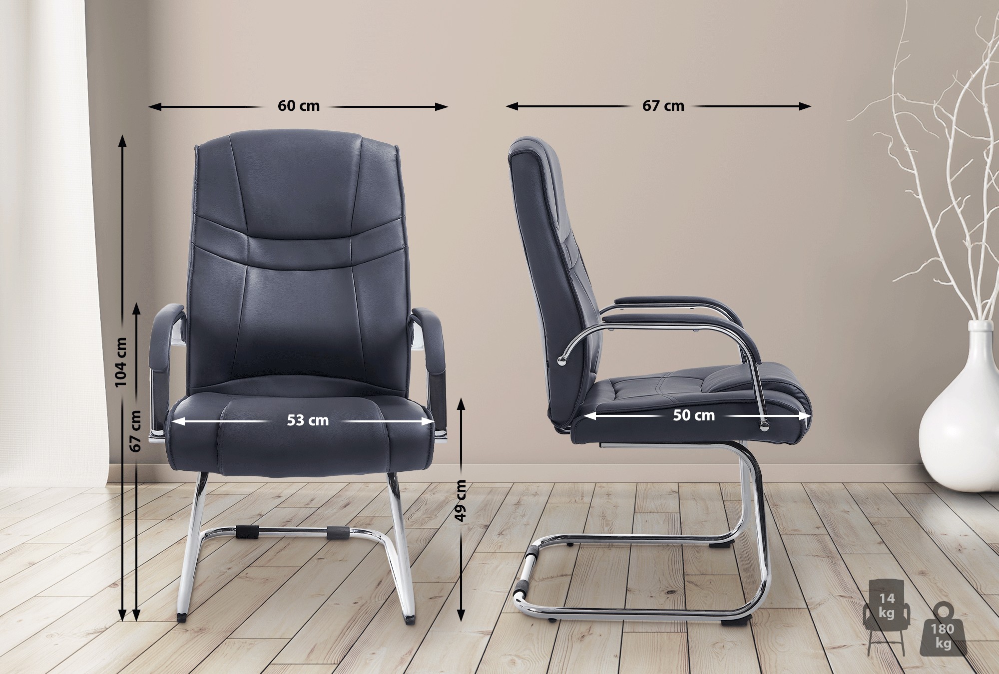 Set de 2 sillas cantilever XXL Attila en polipiel