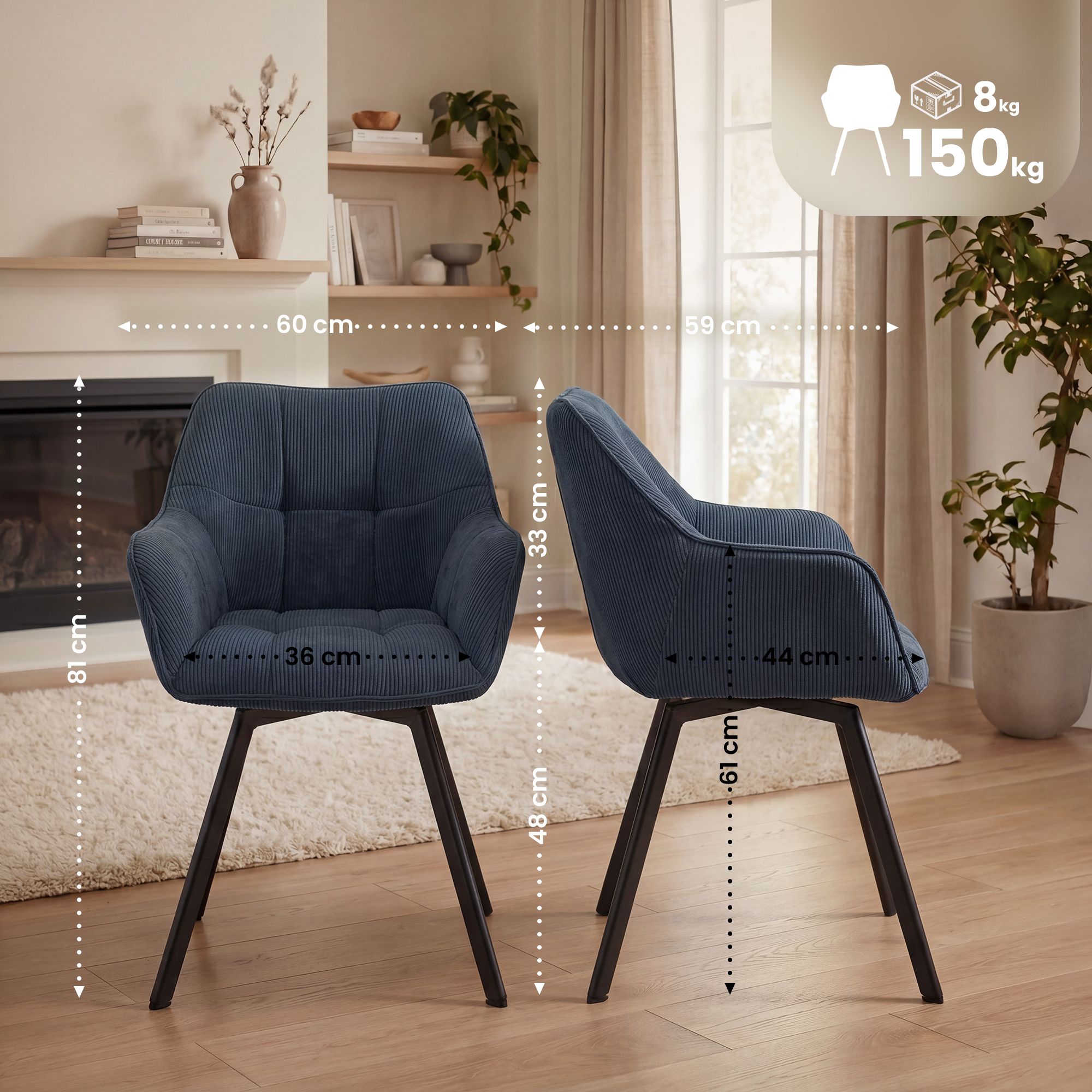 Pack de 2 sillas de comedor Jordi de pana
