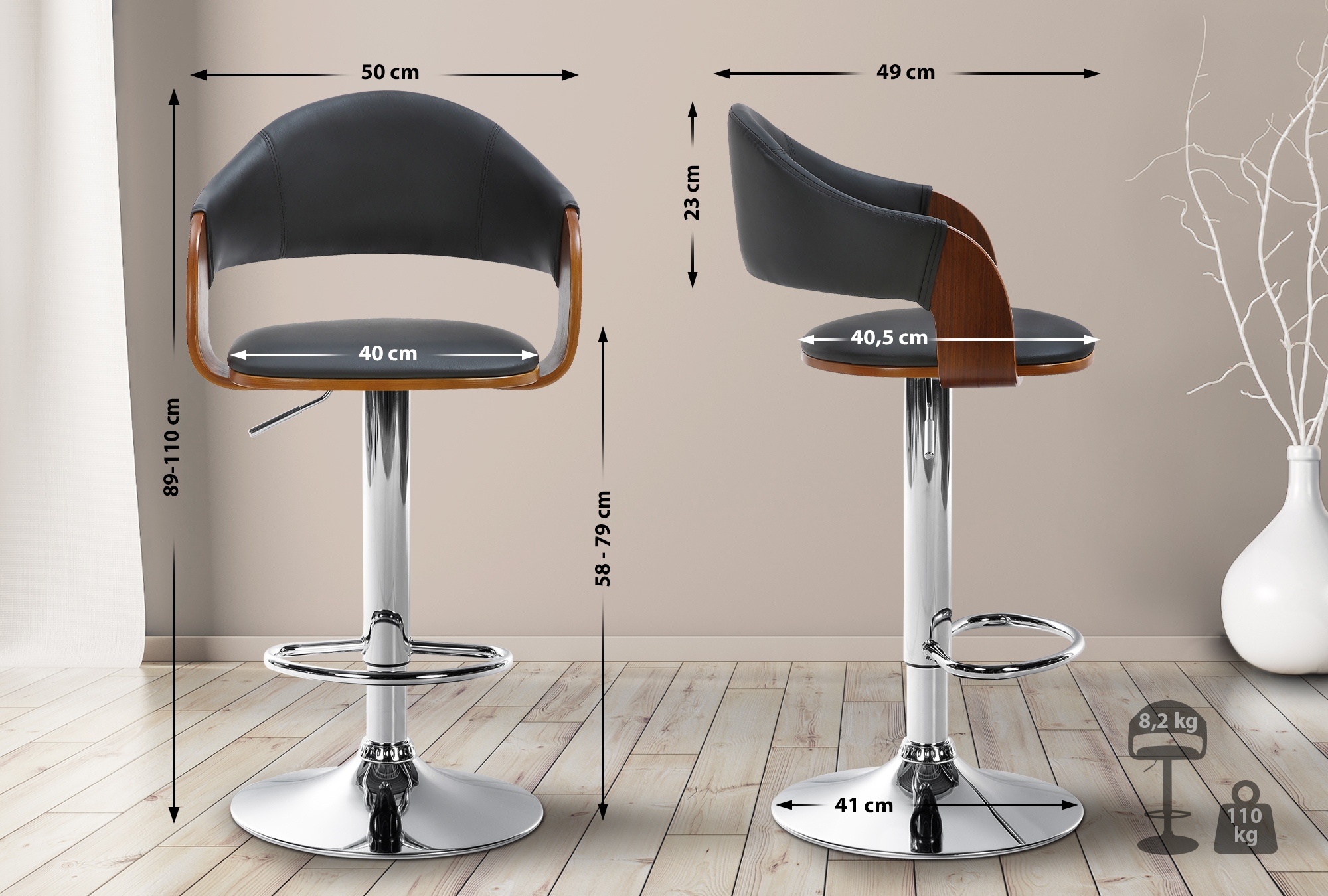 Taburete de bar Nilse en cuero sintético
