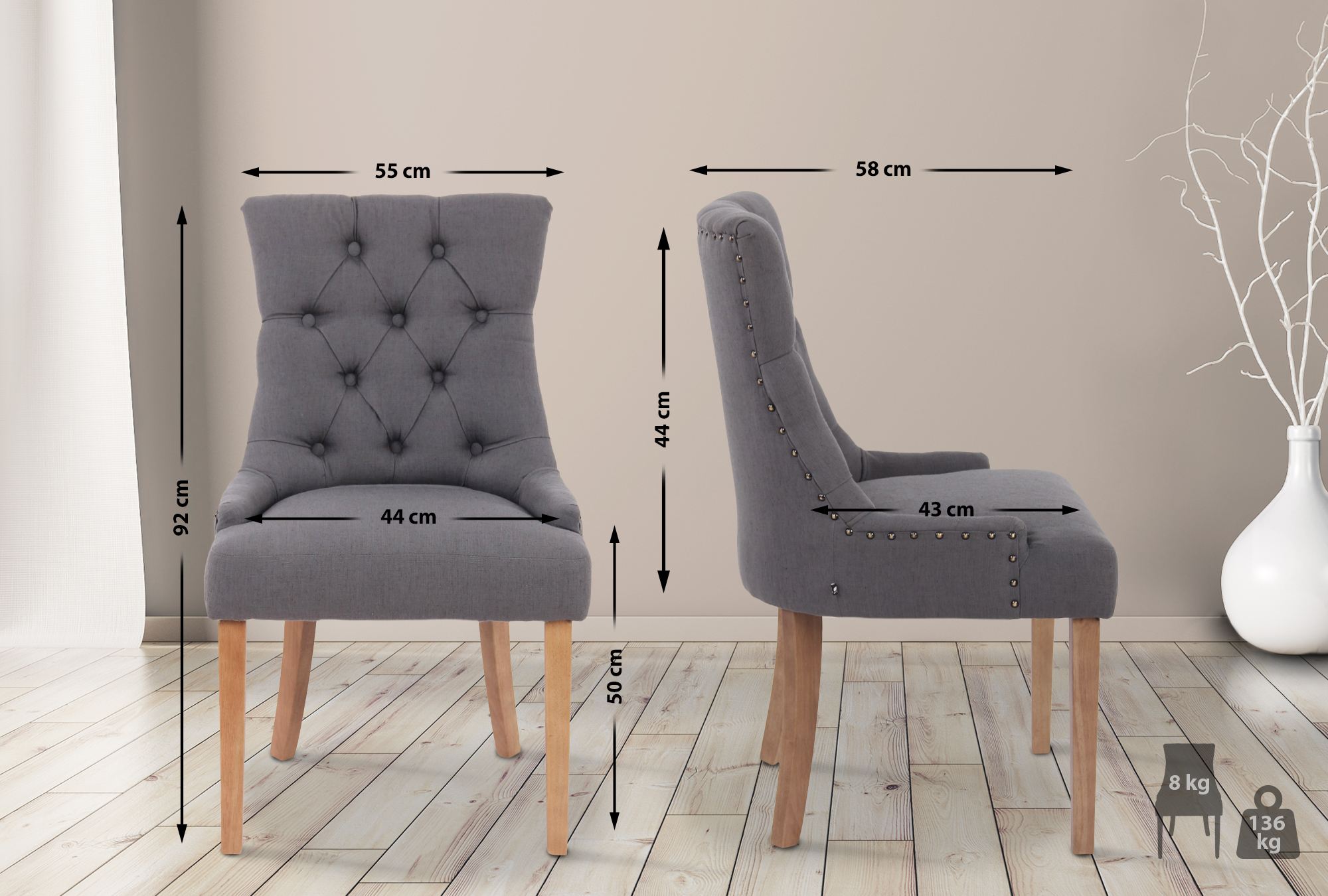 Set De 2 Sillas De Comedor Aberdeen