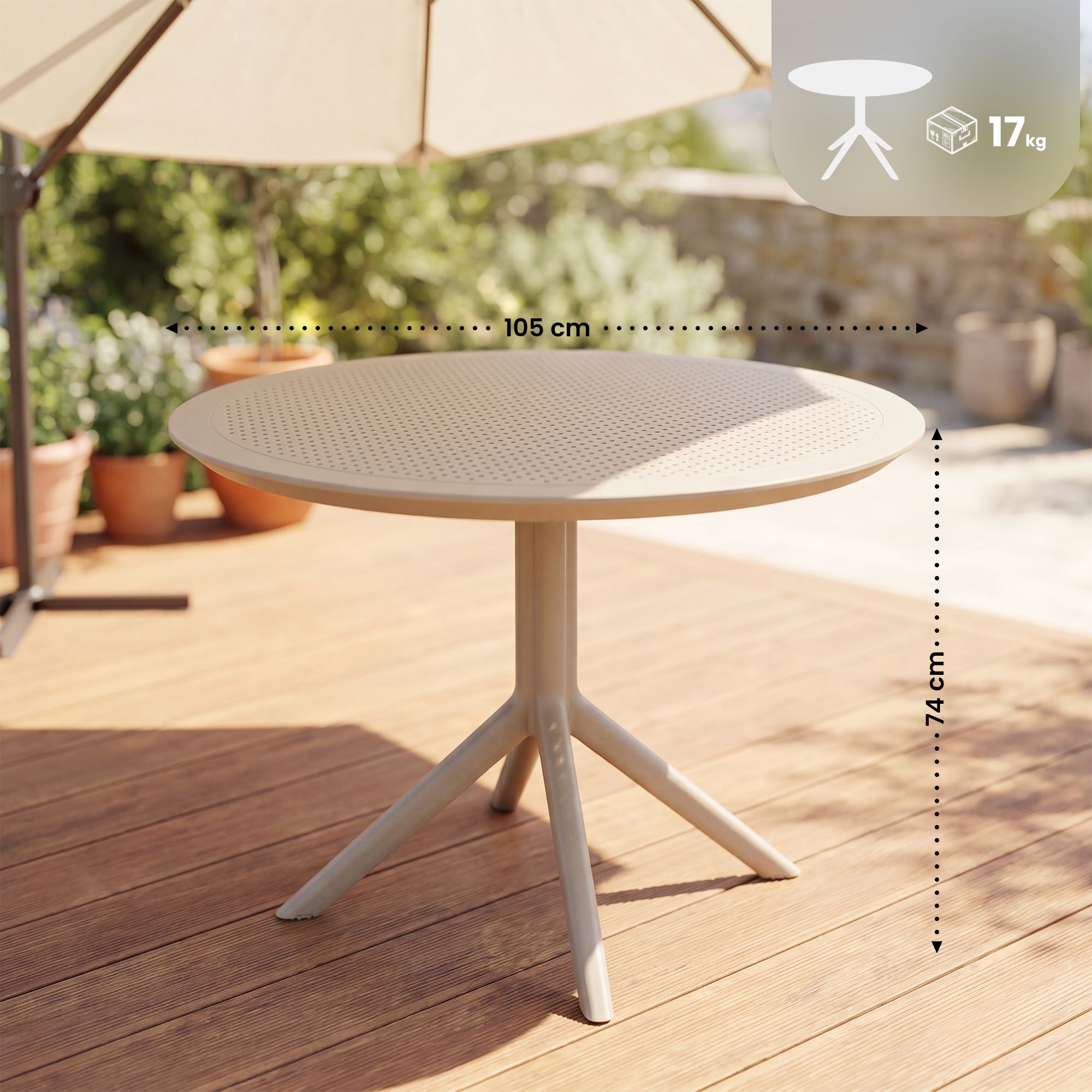 Mesa Redonda Sky para Jardín y Terraza, Diametro 105 cm - Diseño Moderno Exterior