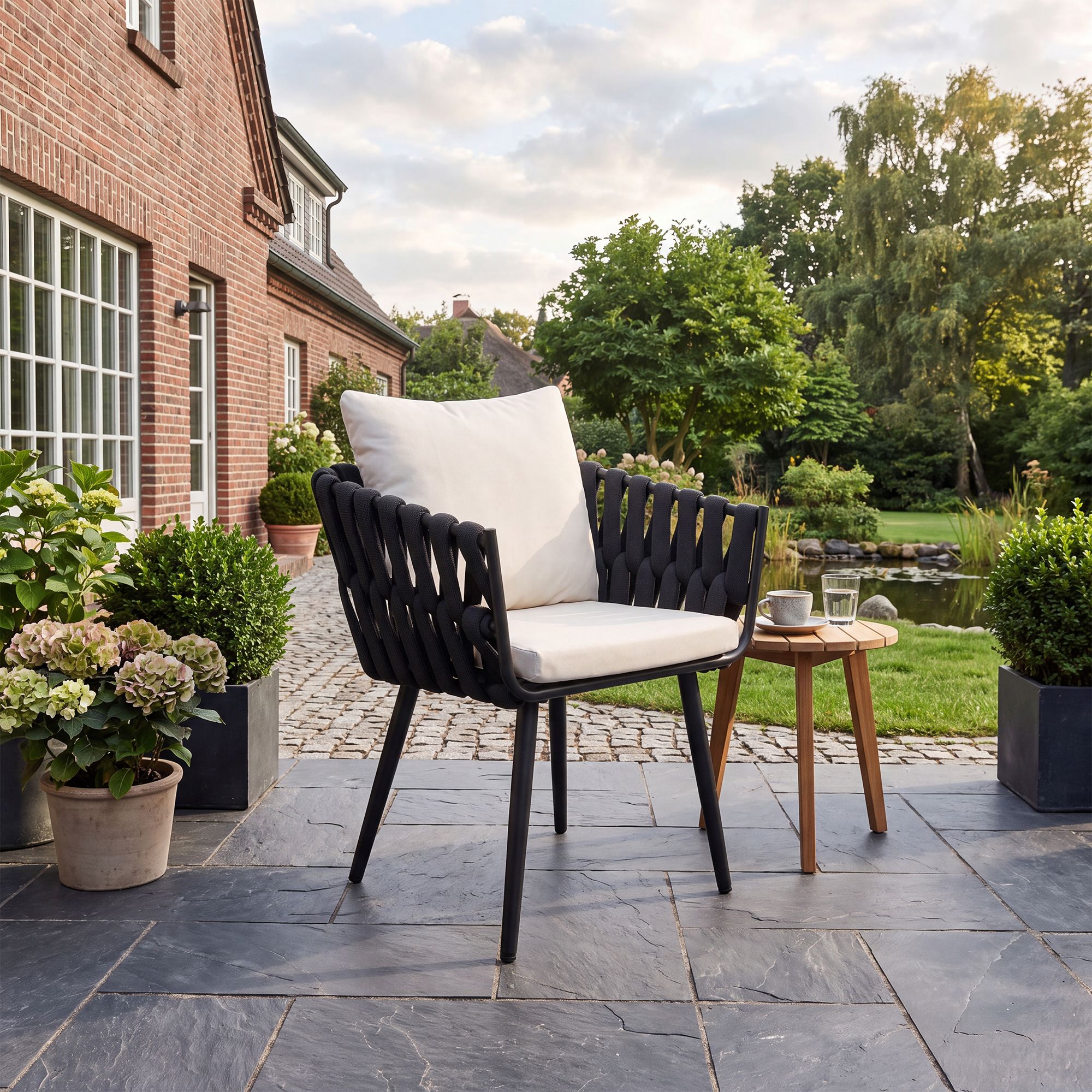 Silla de jardín Lombardia antracita con cojín de asiento