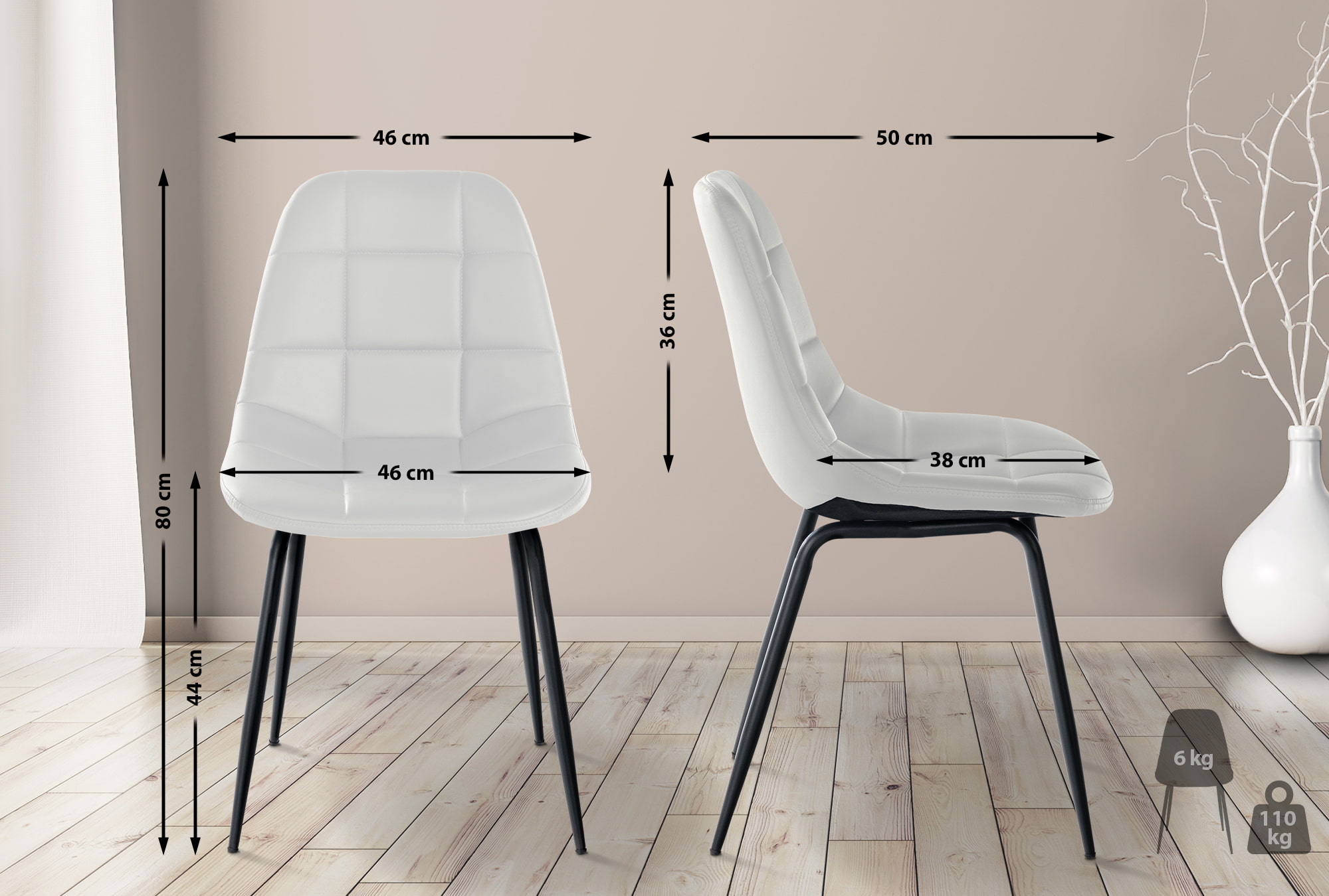Silla de comedor Tom en tela o polipiel