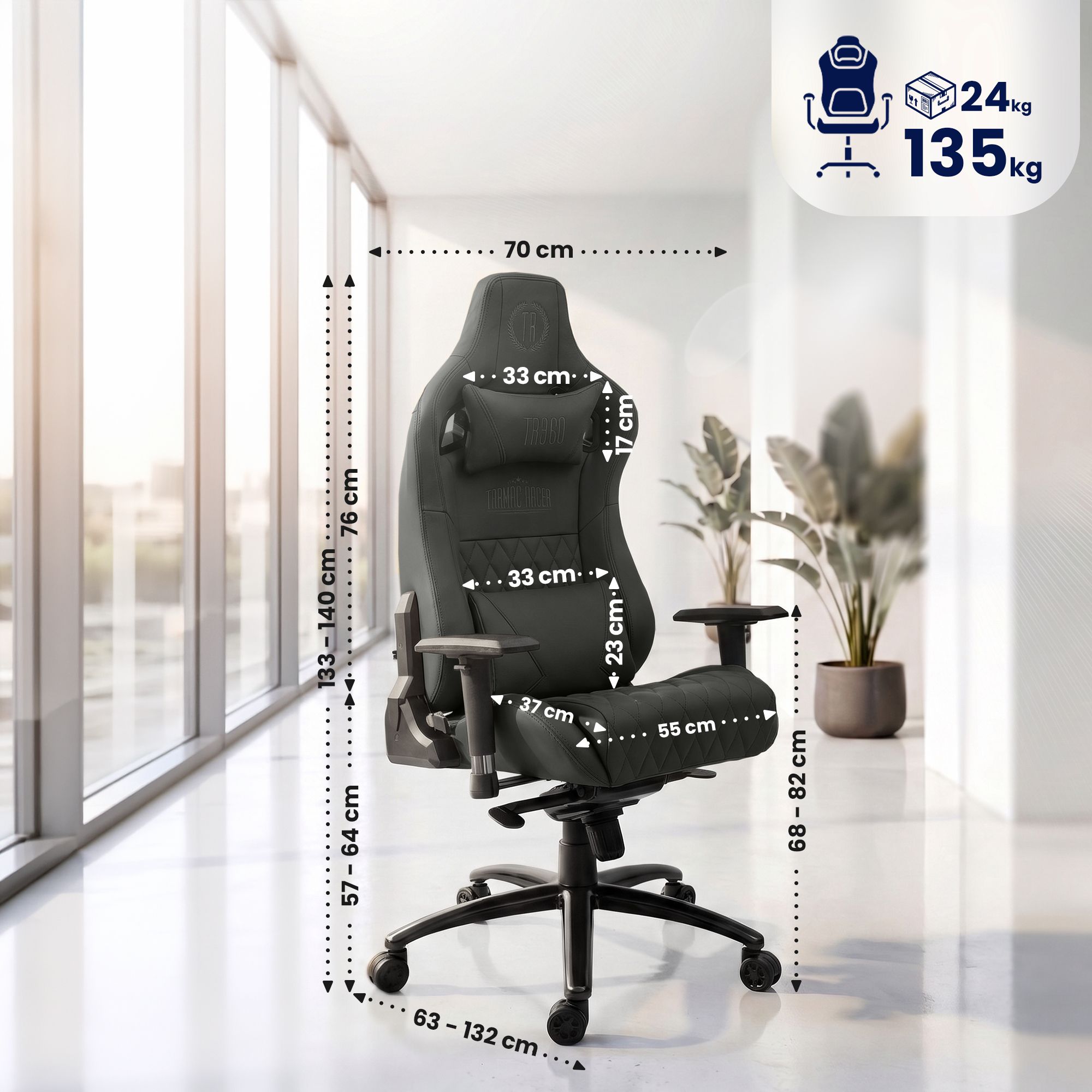 Silla de oficina Keren tapizada en piel genuina