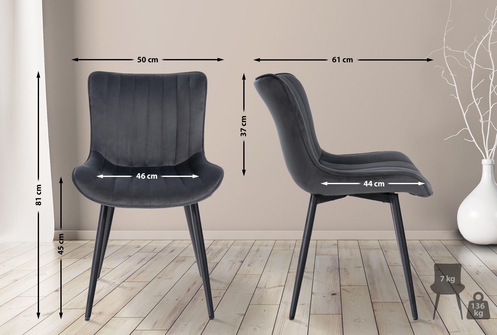 Silla de comedor Largo en terciopelo o polipiel