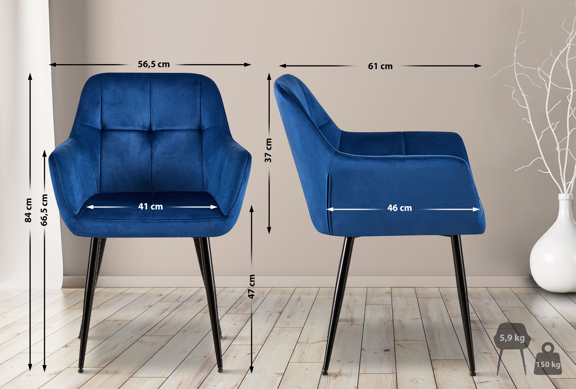 Silla de salón Emia en terciopelo