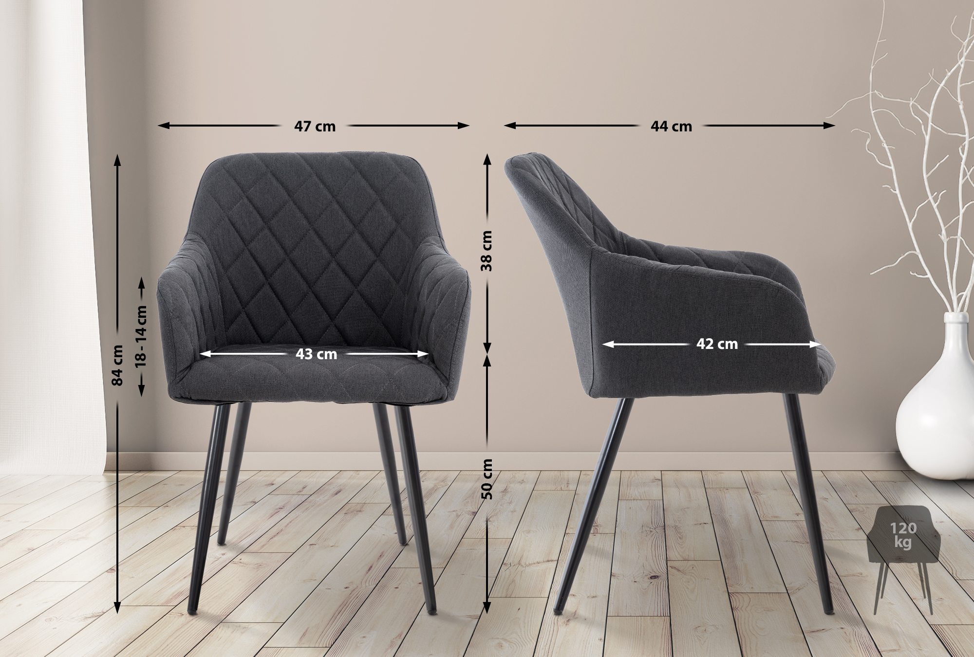 Juego de 4 sillas de comedor Shila en tela o terciopelo