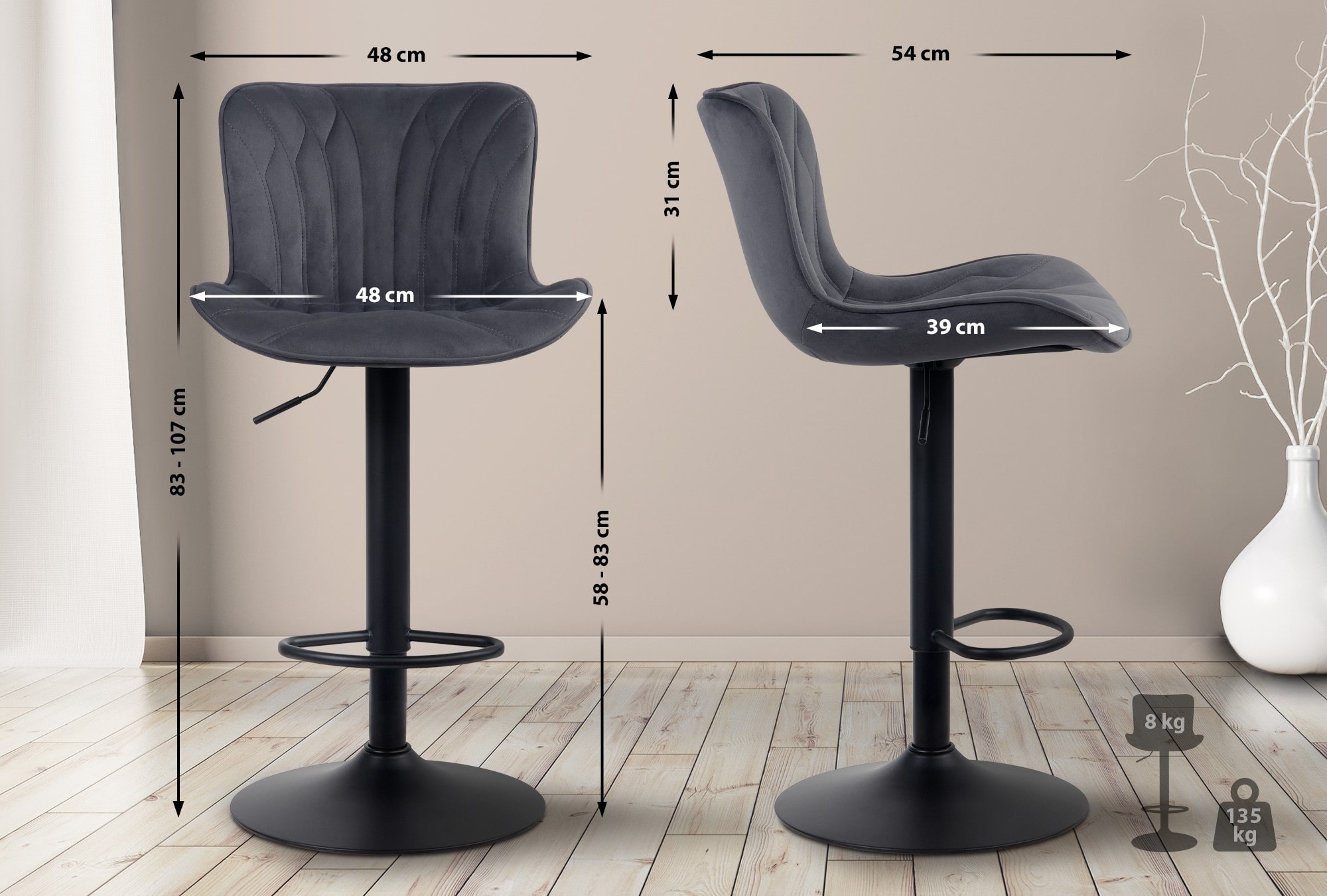 Taburete de bar Linus con base metálica