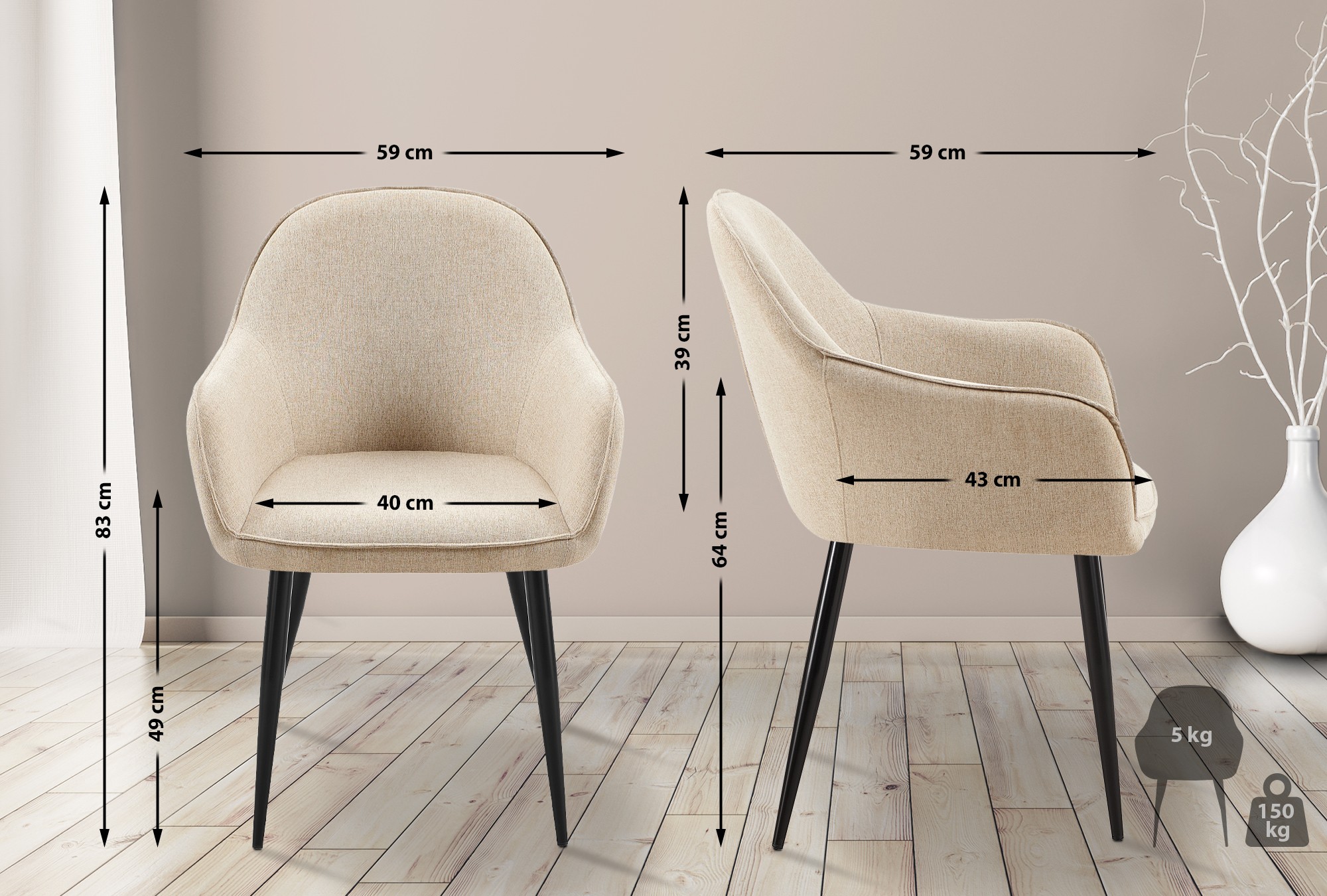 Silla de comedor Boise tapizada en tela