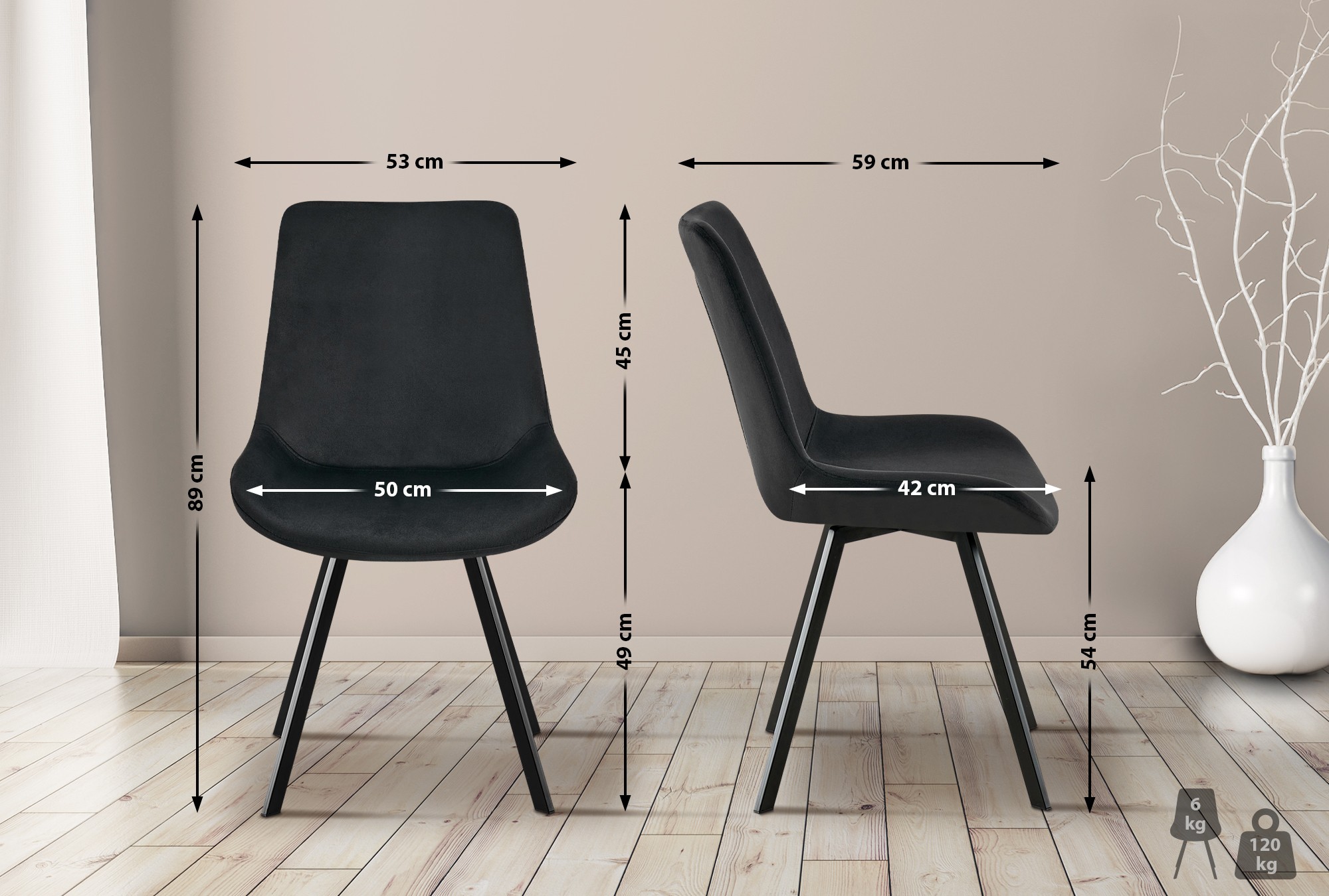 Silla de comedor Lewes de terciopelo