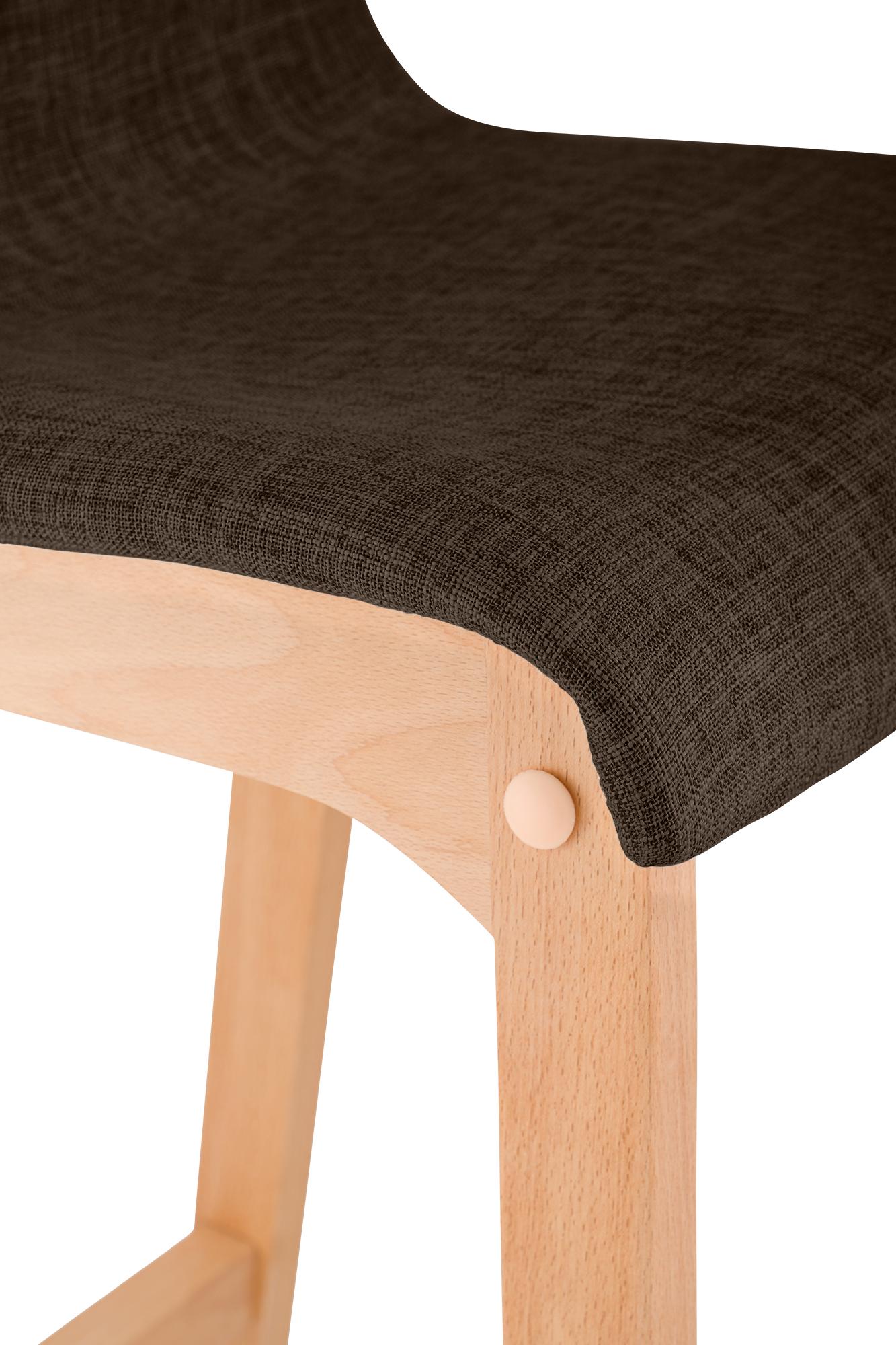 Juego de 2 taburetes de bar Hover, asiento de tela, patas de madera de haya natural
