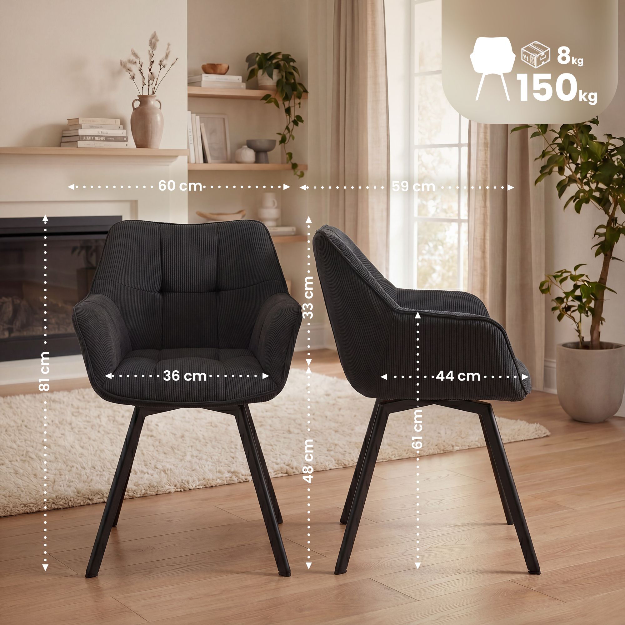 Pack de 2 sillas de comedor Jordi de pana