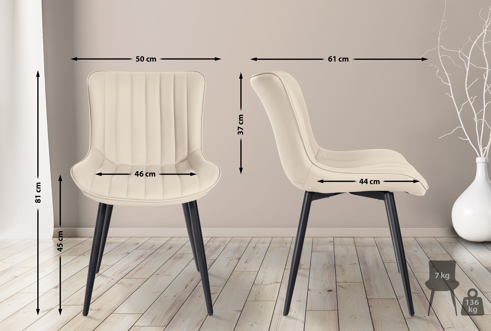 Set De 2 Sillas de comedor Largo en terciopelo o polipiel