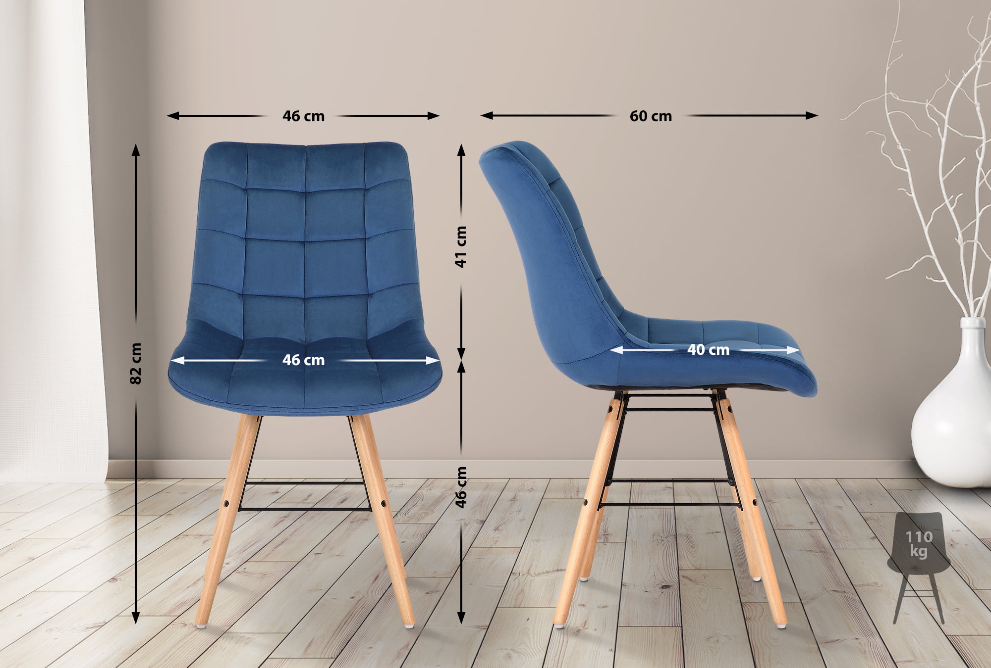 Silla de comedor Leni en terciopelo