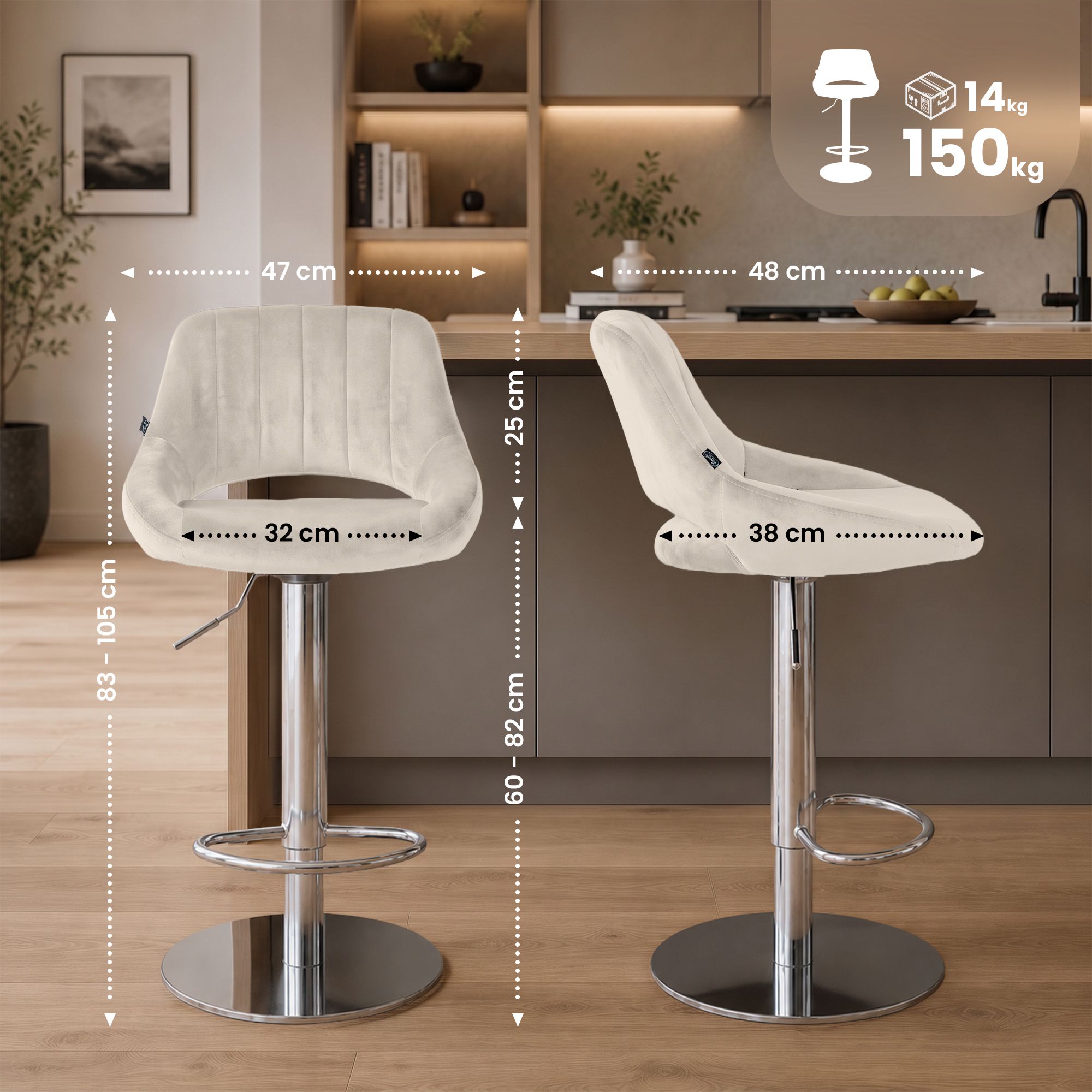 Taburete de bar Milet con estructura resistente cromada