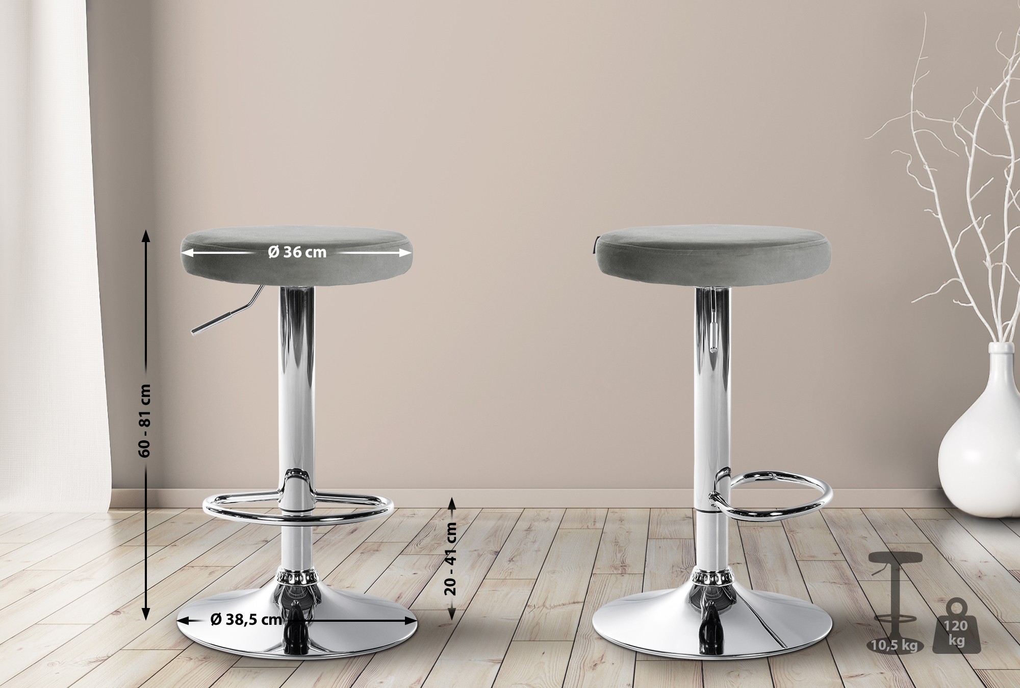 Set de 2 Taburetes de bar Ponte en terciopelo