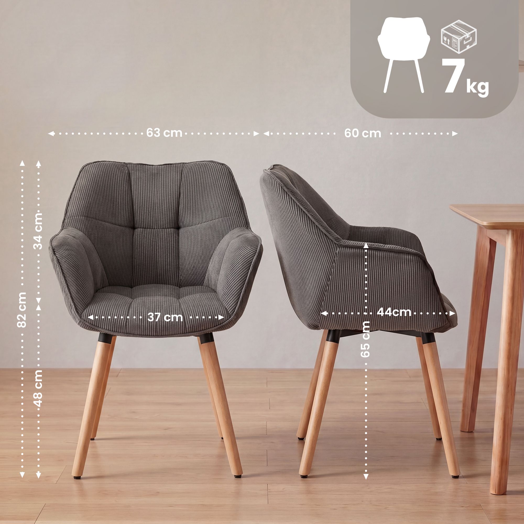 Silla de comedor Milford de pana: comodidad elegante y diseño moderno para tu hogar