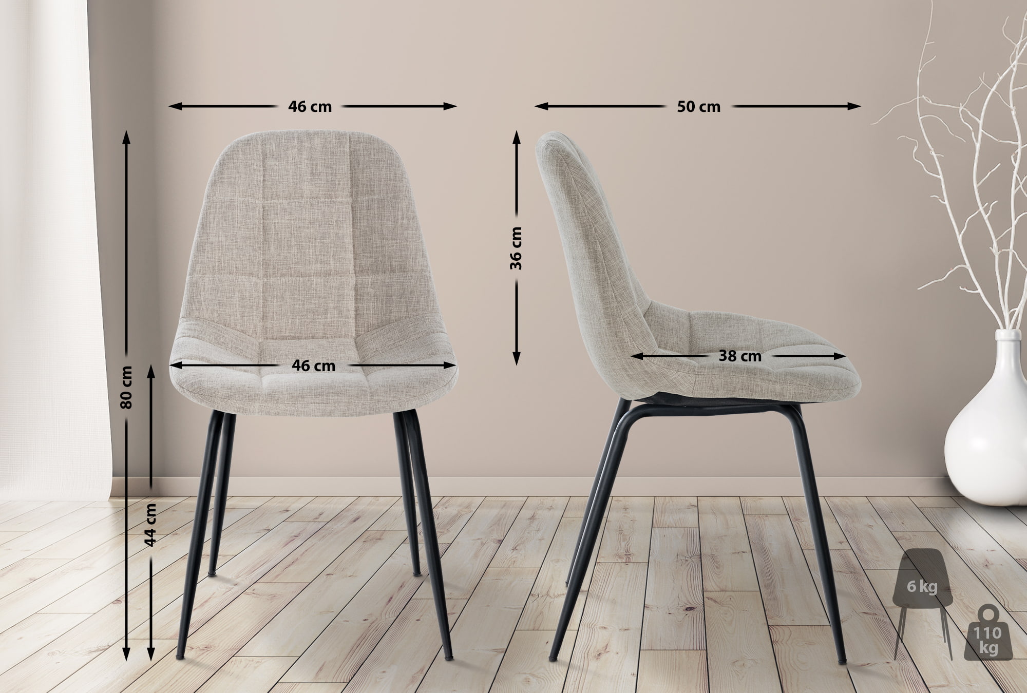 Silla de comedor Tom en tela o polipiel