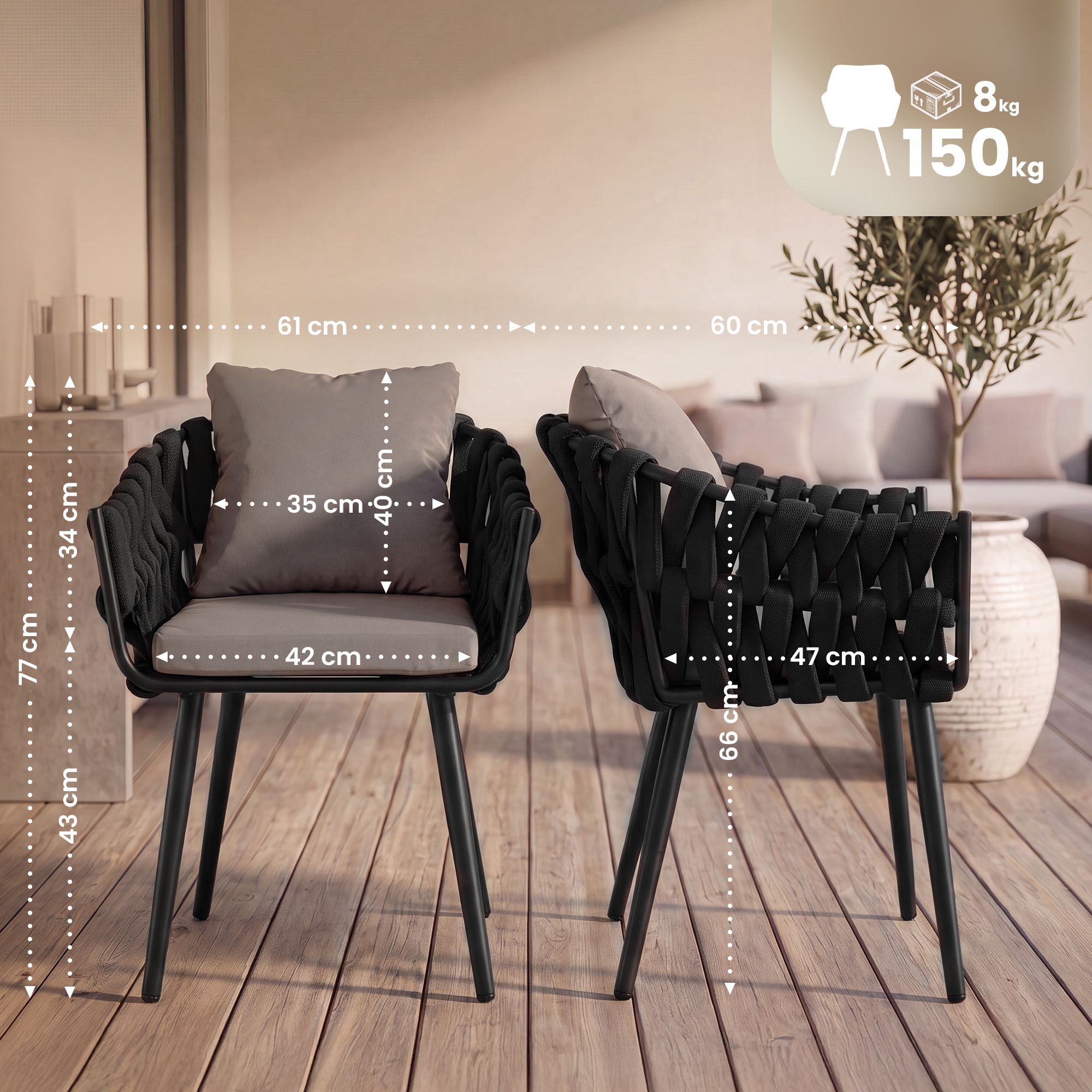 Sillón de jardín Naxos antracita con cojín de asiento