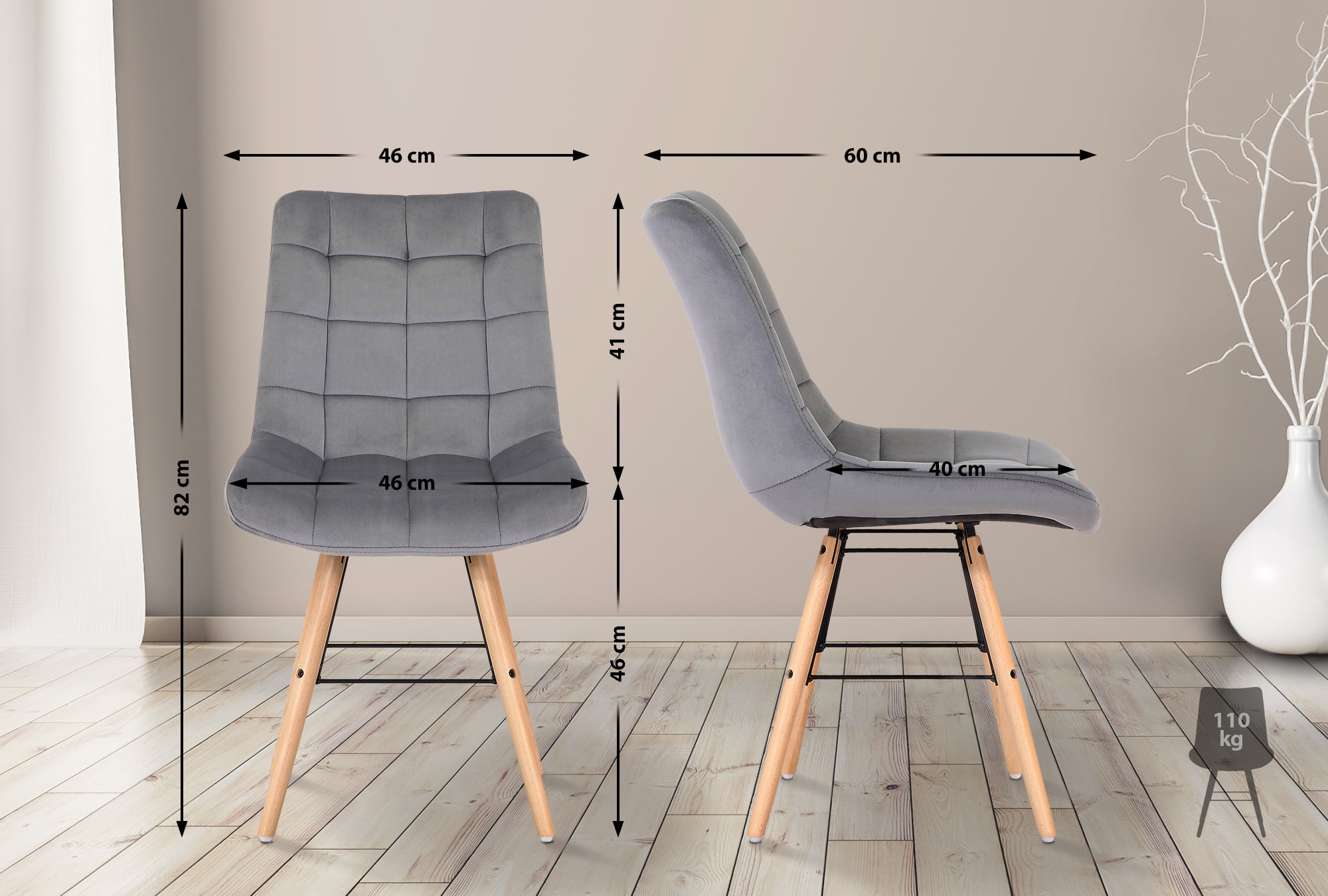 Set de 2 sillas de comedor Leni en terciopelo