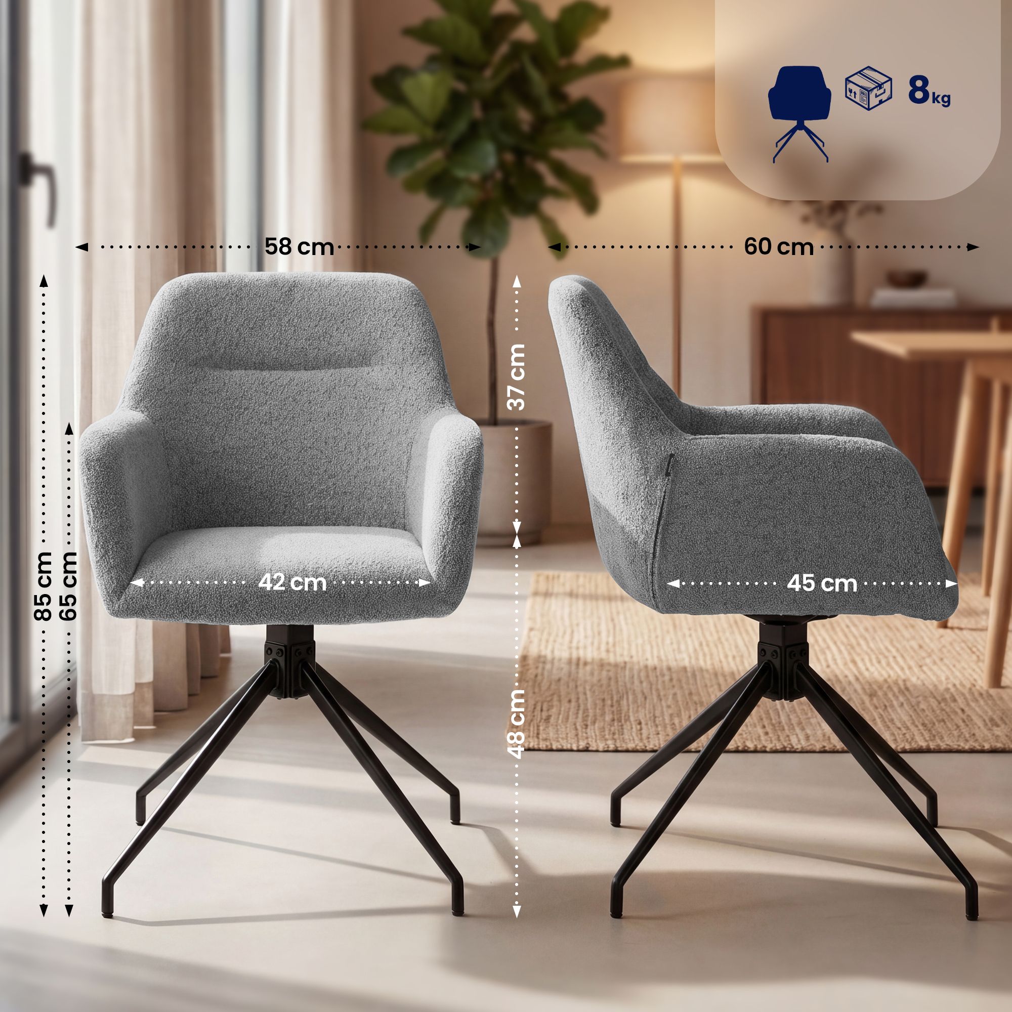 Set de 2 Sillas de Comedor Merlinda Tela de Borreguito