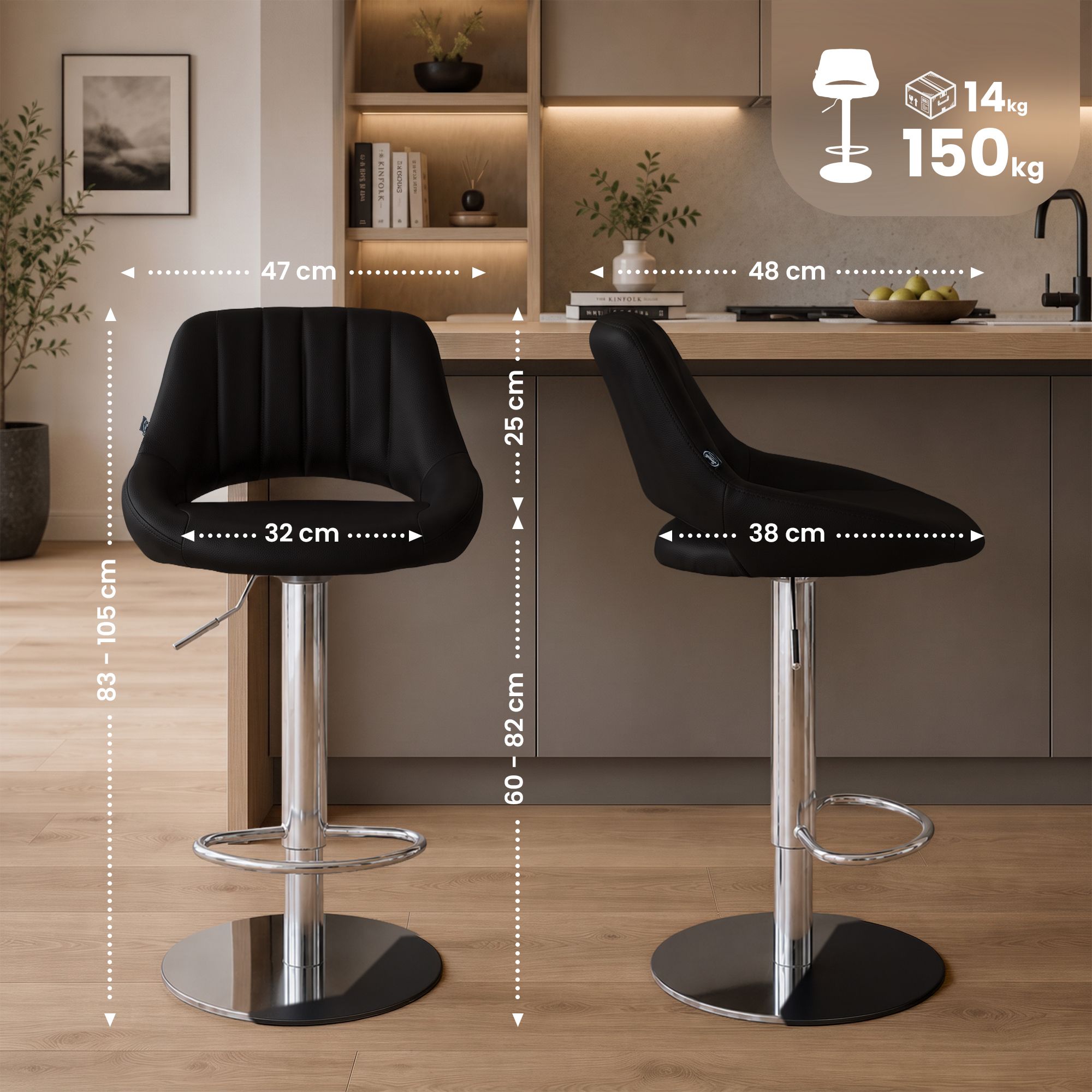 Taburete de bar Milet con estructura resistente cromada
