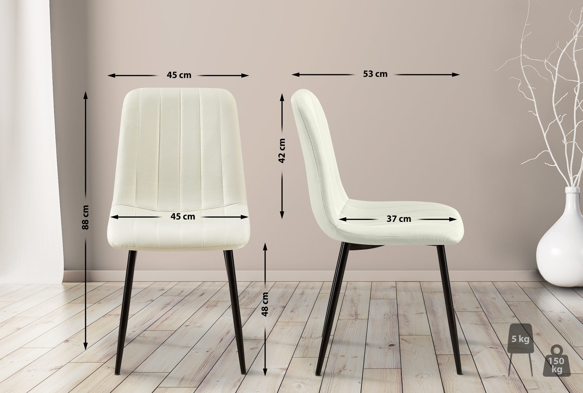 Set de 4 sillas de salón Dijon en tela o terciopelo