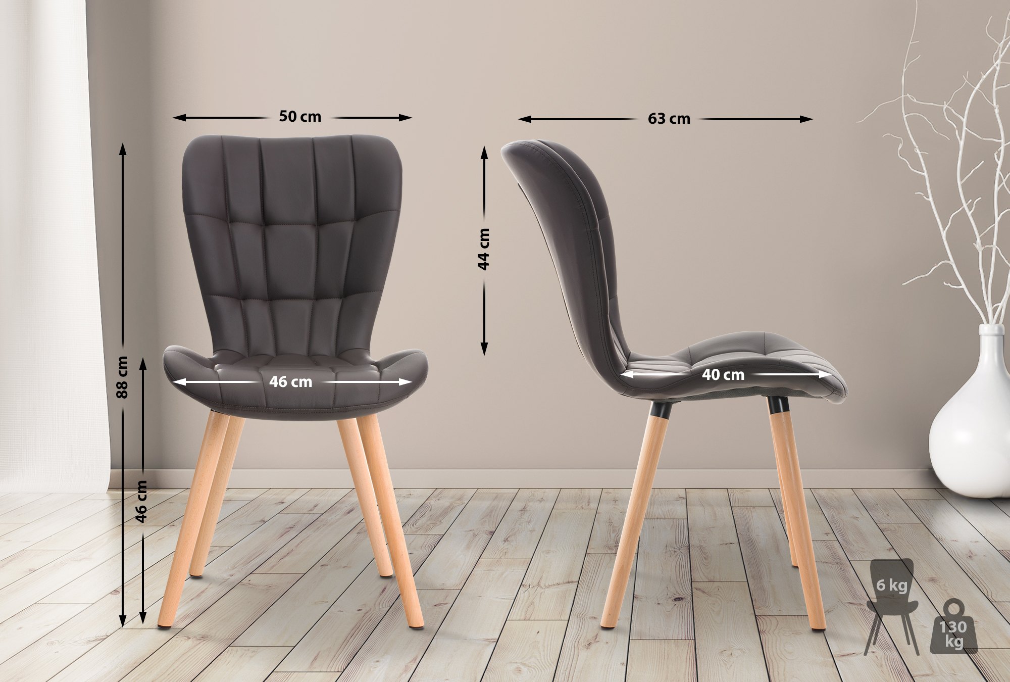 Silla de Comedor Elda Tapizada en Cuero Sintético