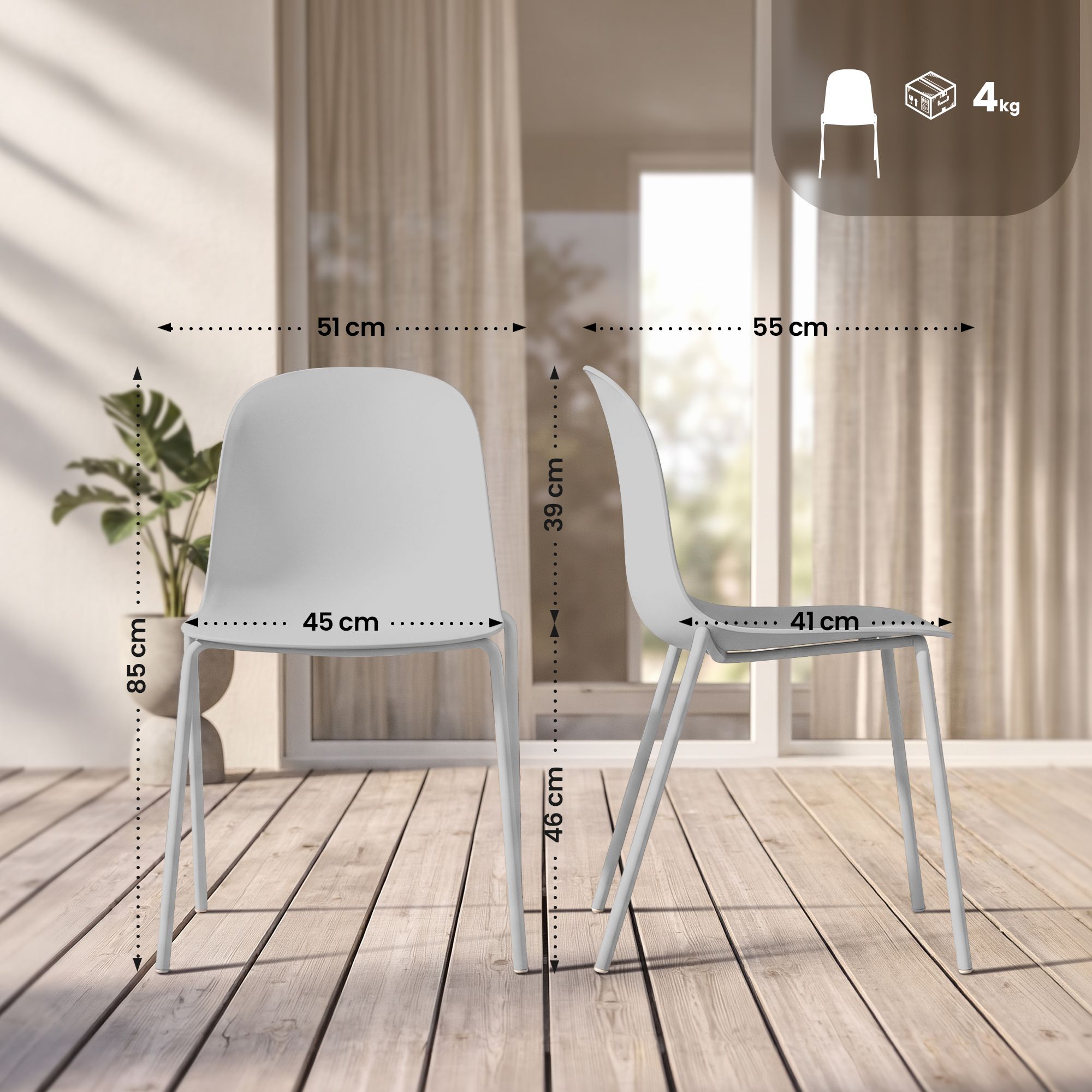 Set de 2 sillas apilables Hardin