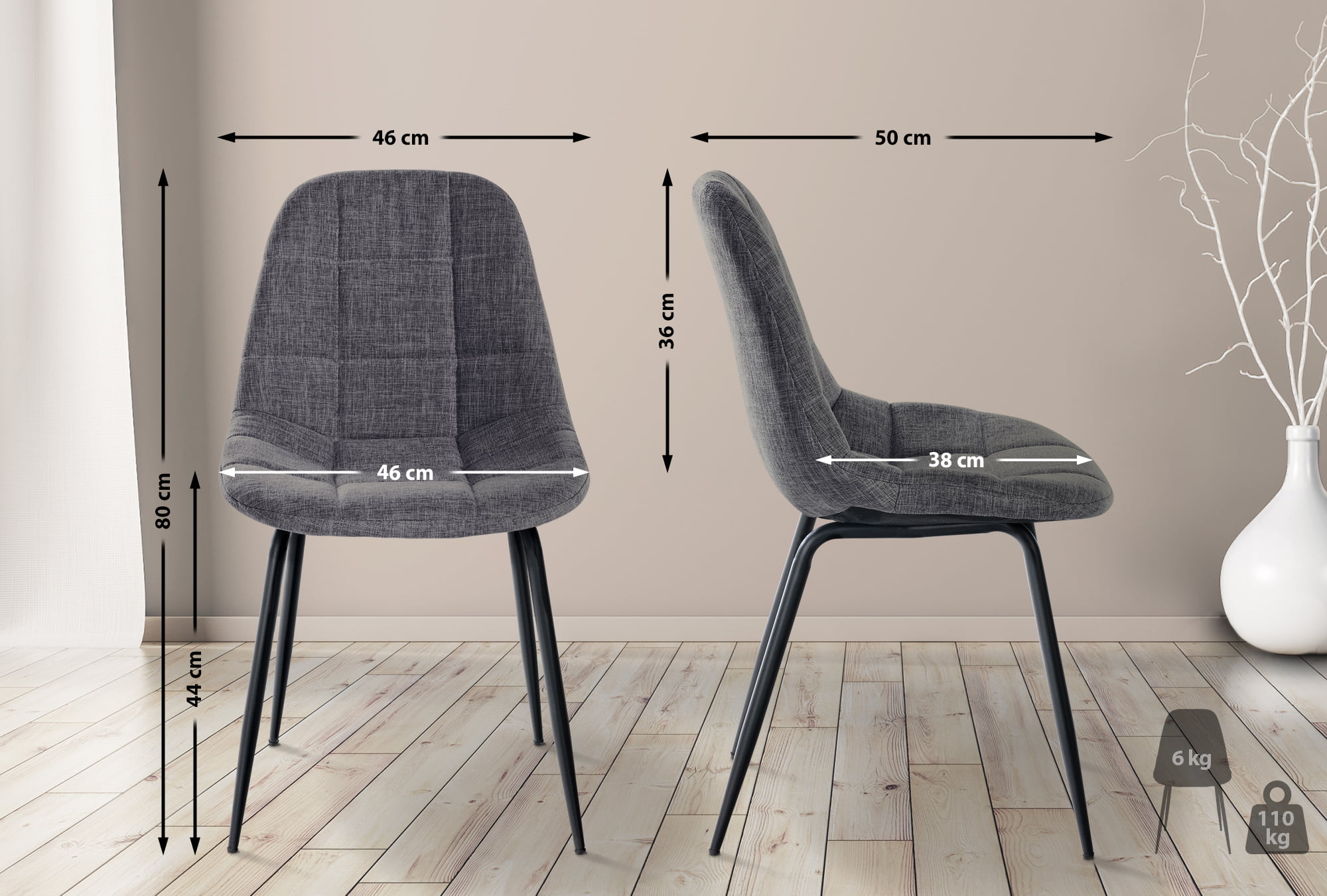 Silla de comedor Tom en tela o polipiel