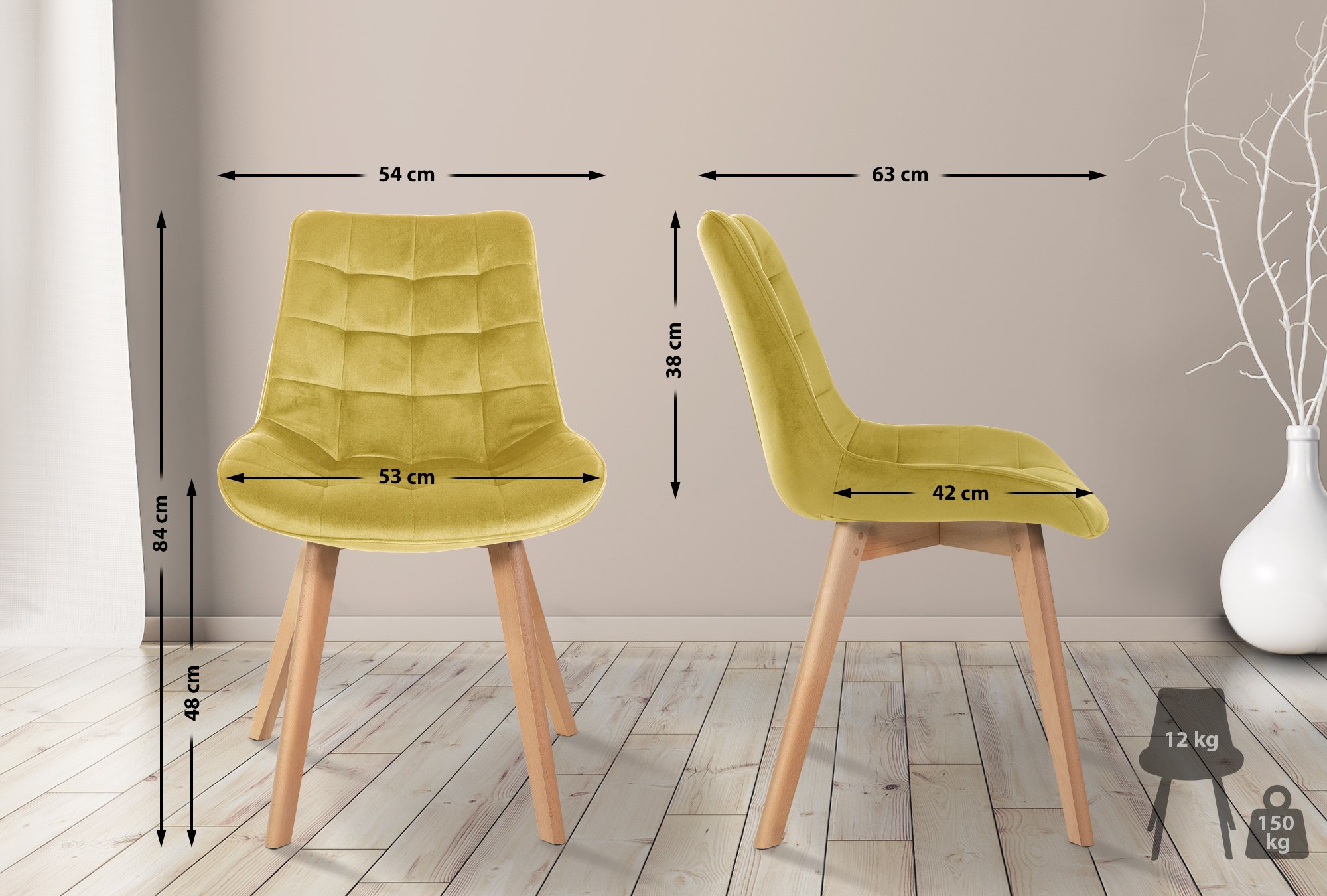 Set de 2 Sillas de comedor Brook en terciopelo