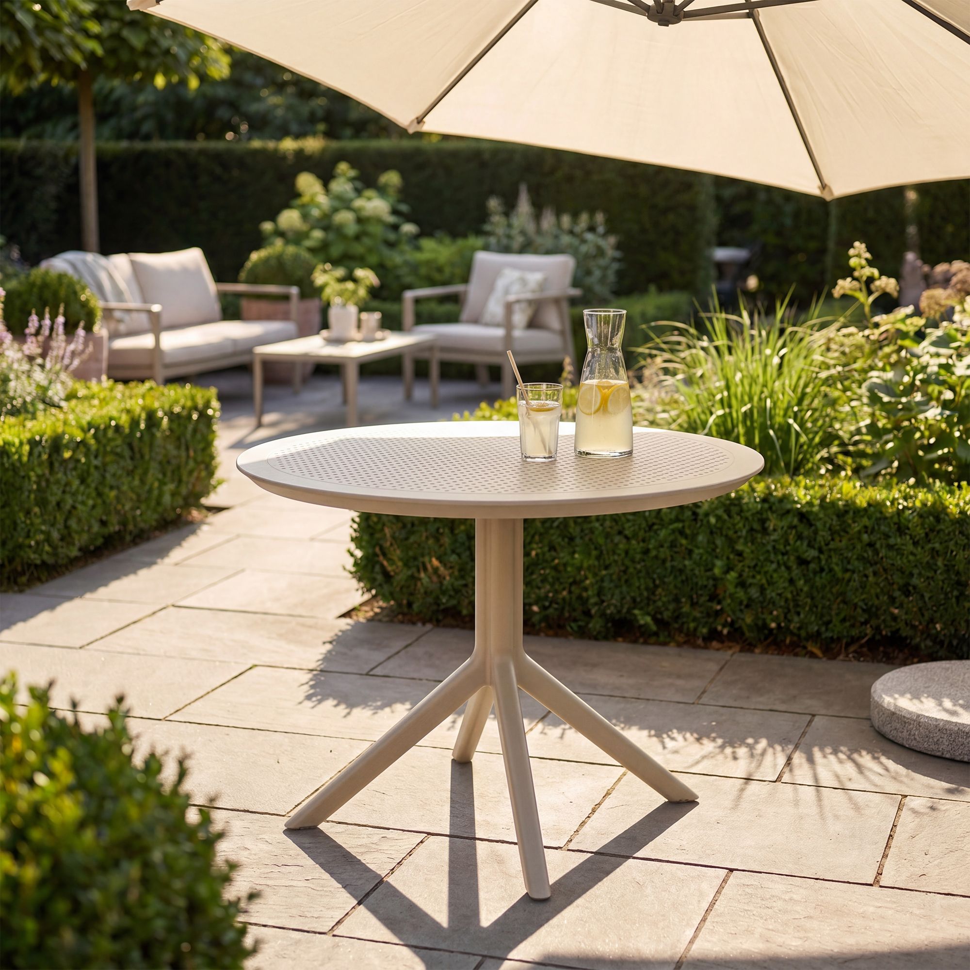 Mesa Redonda Sky para Jardín y Terraza, Diametro 105 cm - Diseño Moderno Exterior