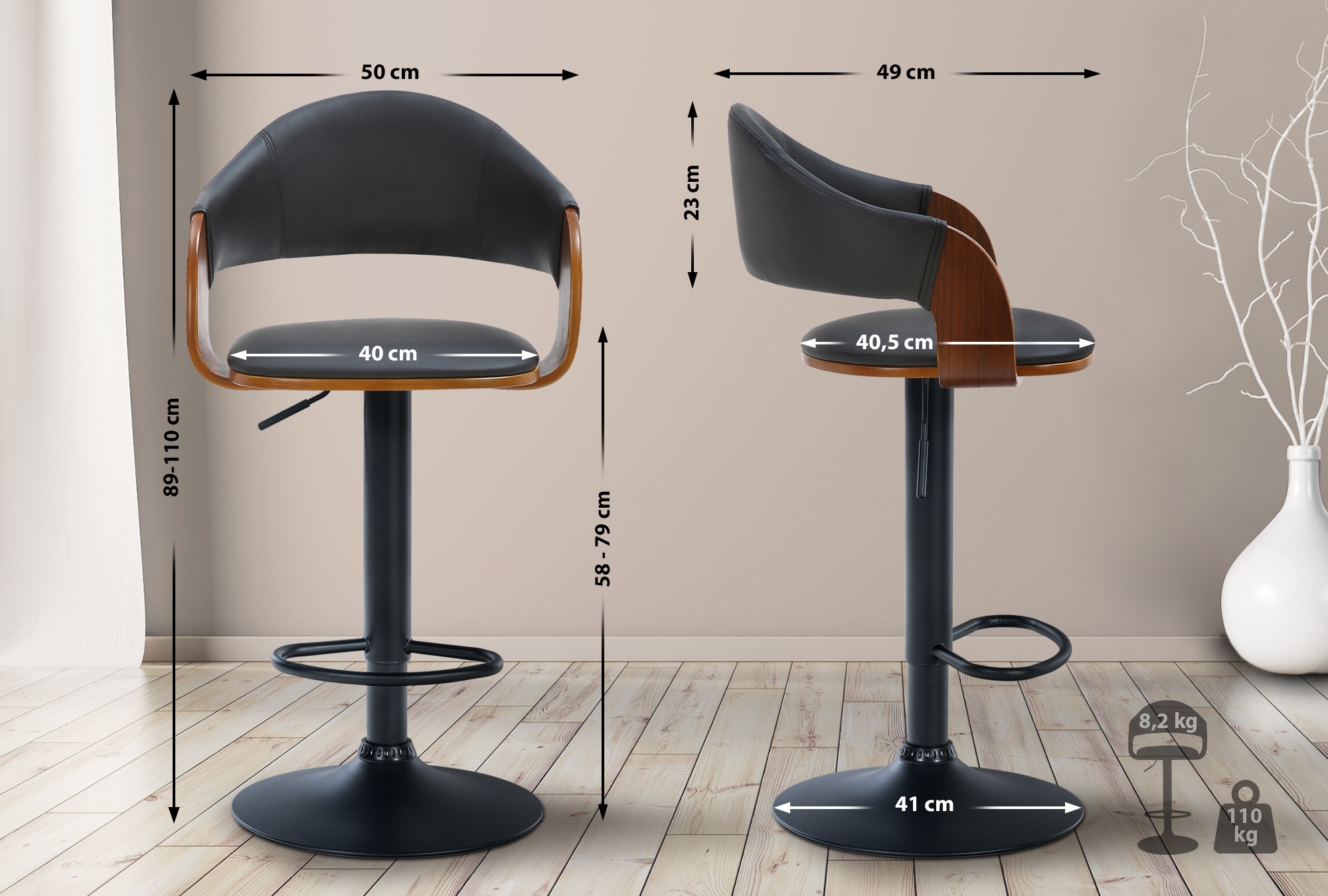 Set de 2 Taburetes de bar Nilse en polipiel