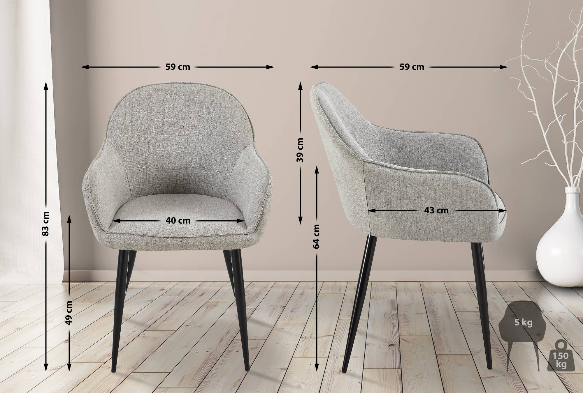 Silla de comedor Boise tapizada en tela