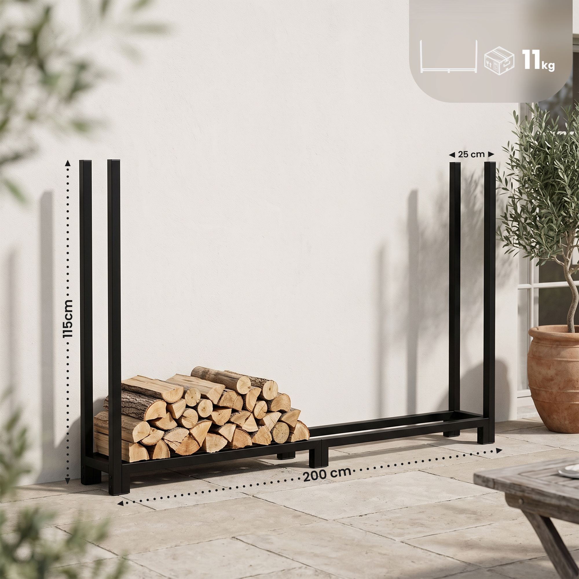 Estantería para leña Meriden: organización práctica y elegante para tu hogar