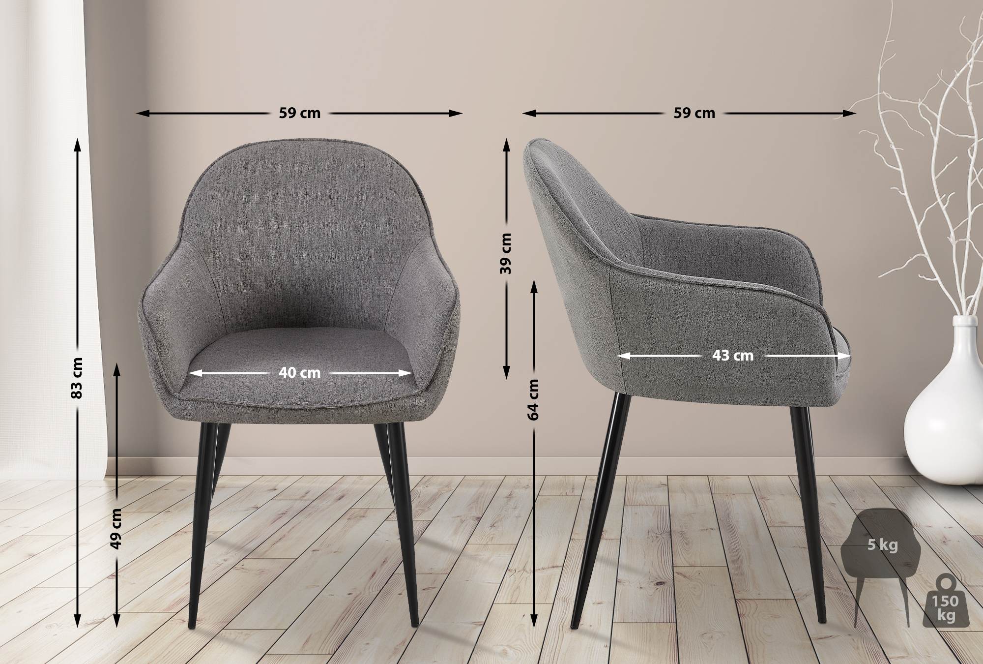 Silla de comedor Boise tapizada en tela