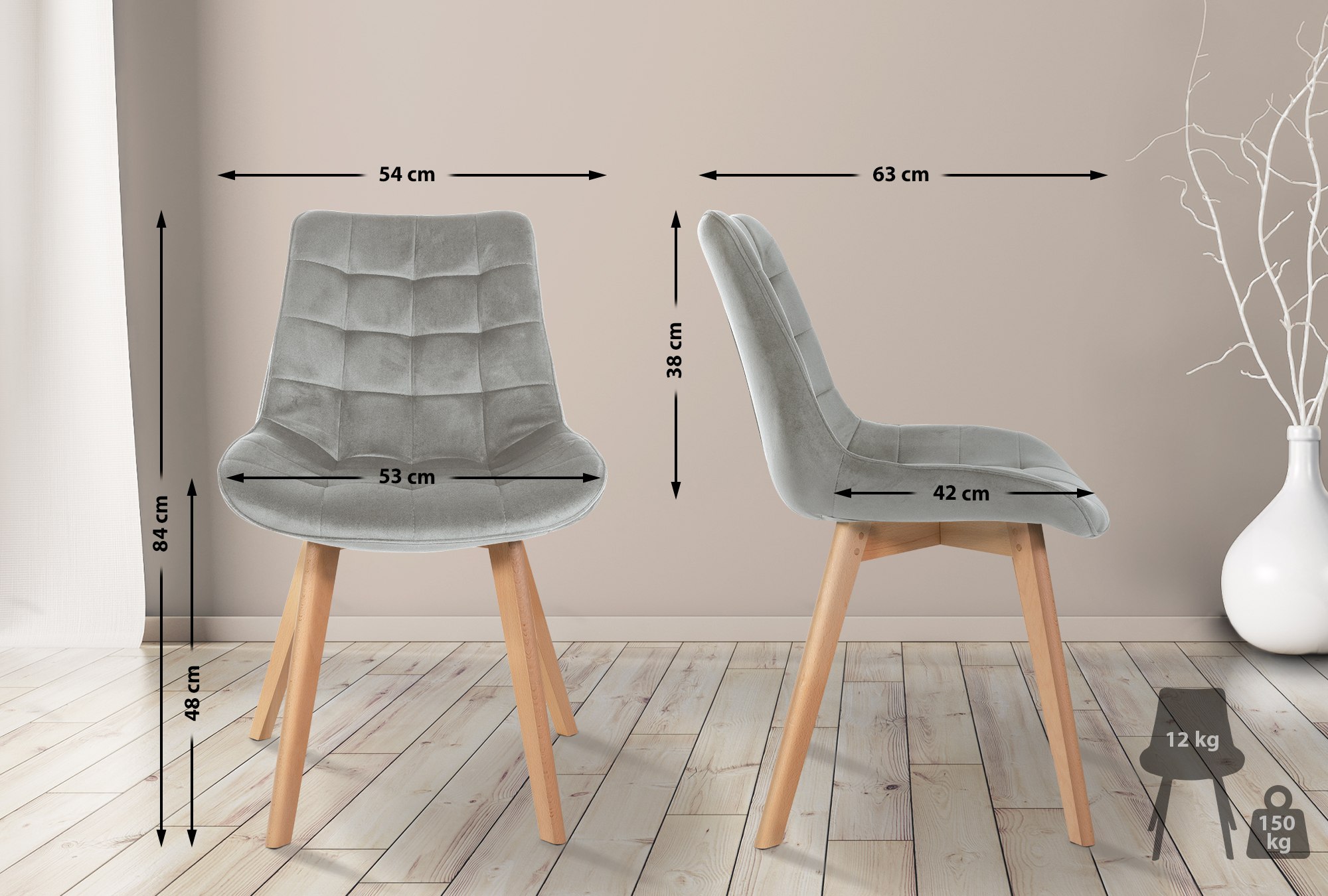 Set de 2 Sillas de comedor Brook en terciopelo