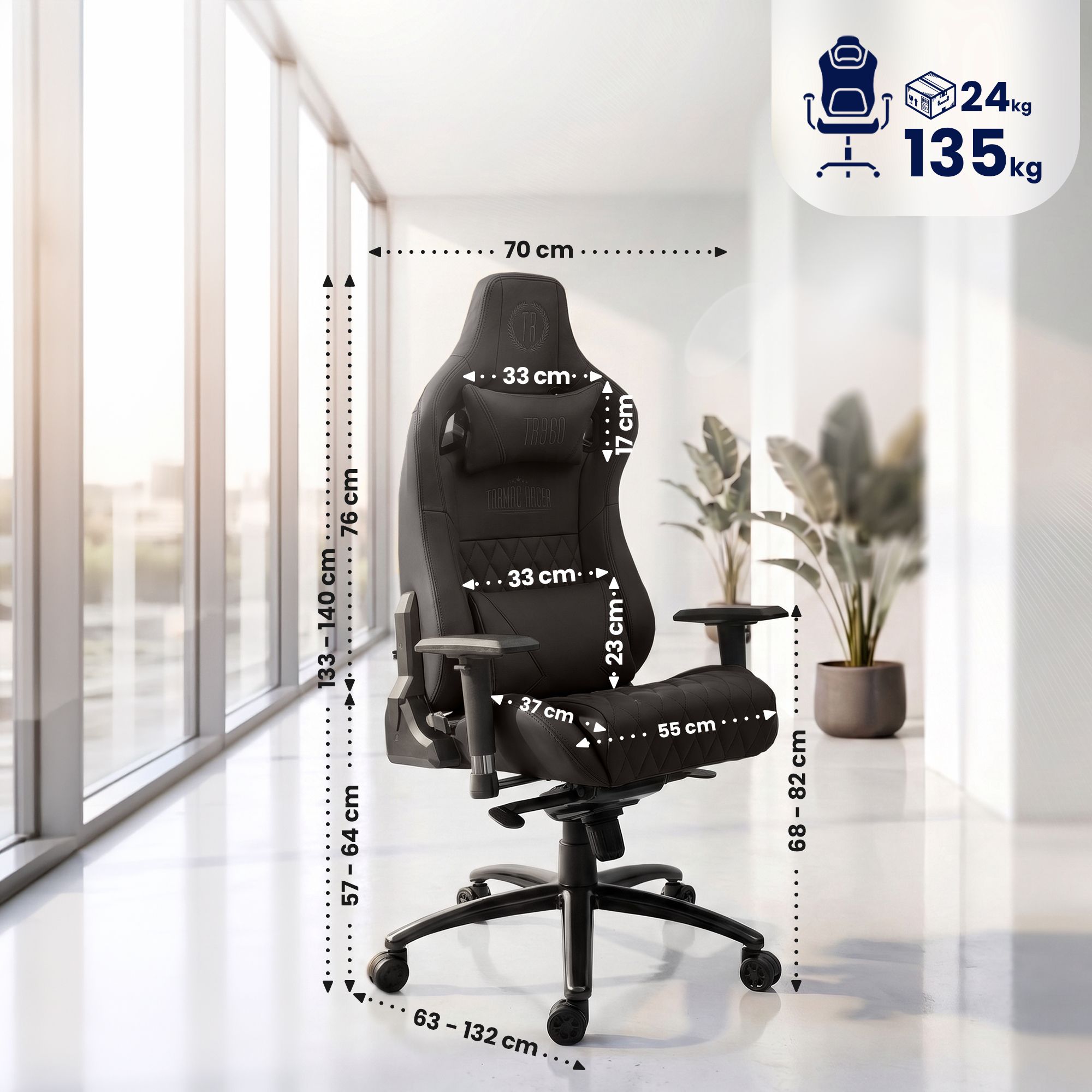 Silla de oficina Keren tapizada en piel genuina