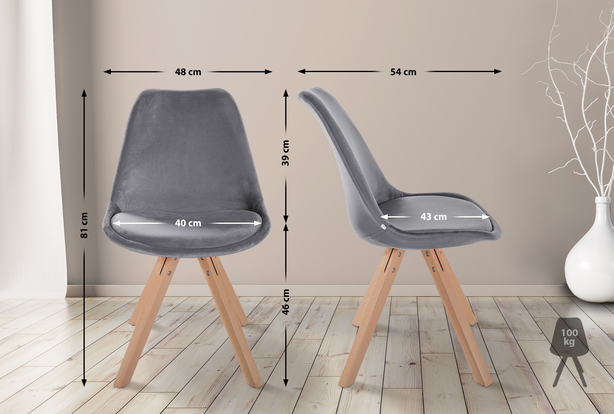 Silla de salón Sofia tapizada en terciopelo