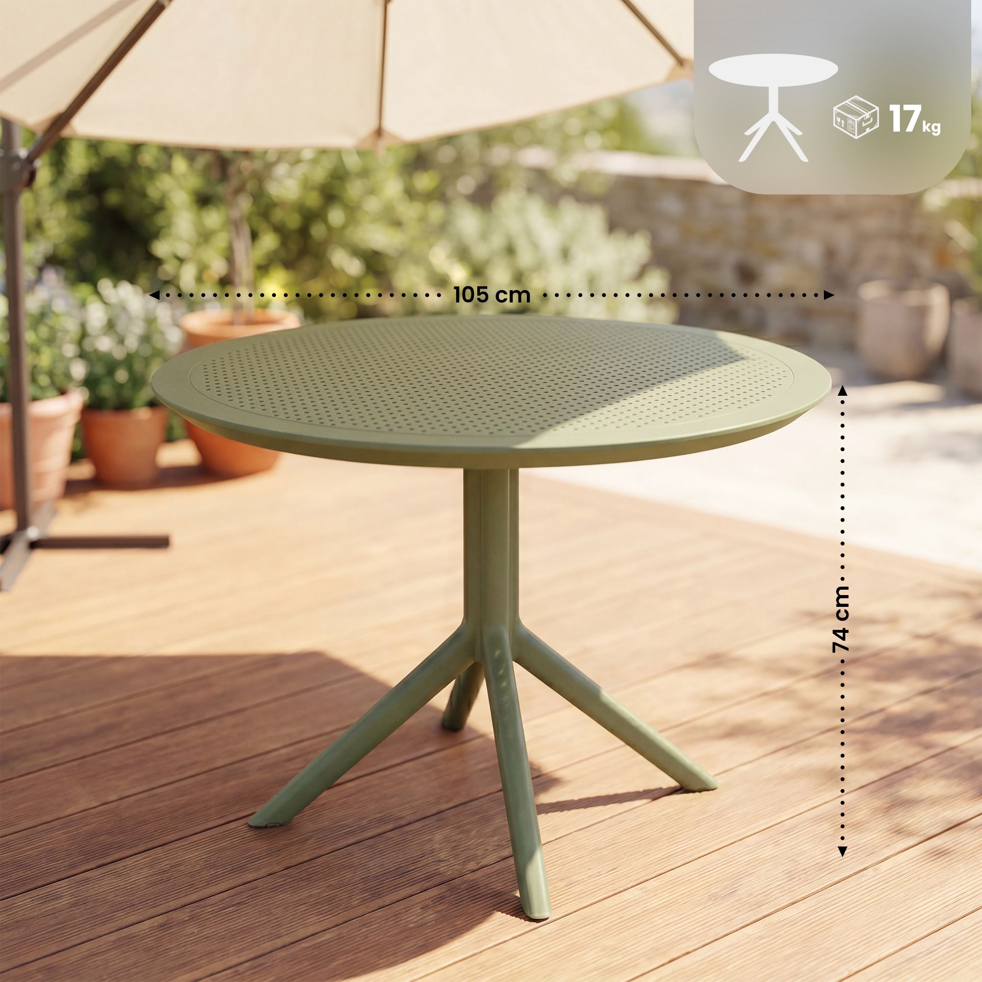 Mesa Redonda Sky para Jardín y Terraza, Diametro 105 cm - Diseño Moderno Exterior