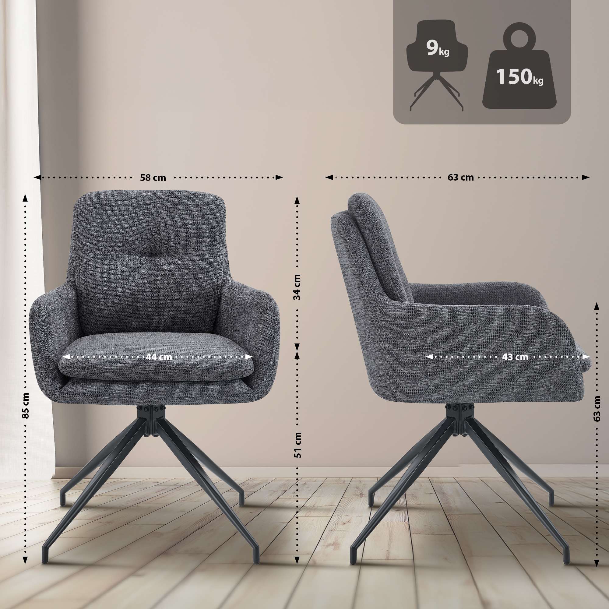 Silla de comedor Pickett tela