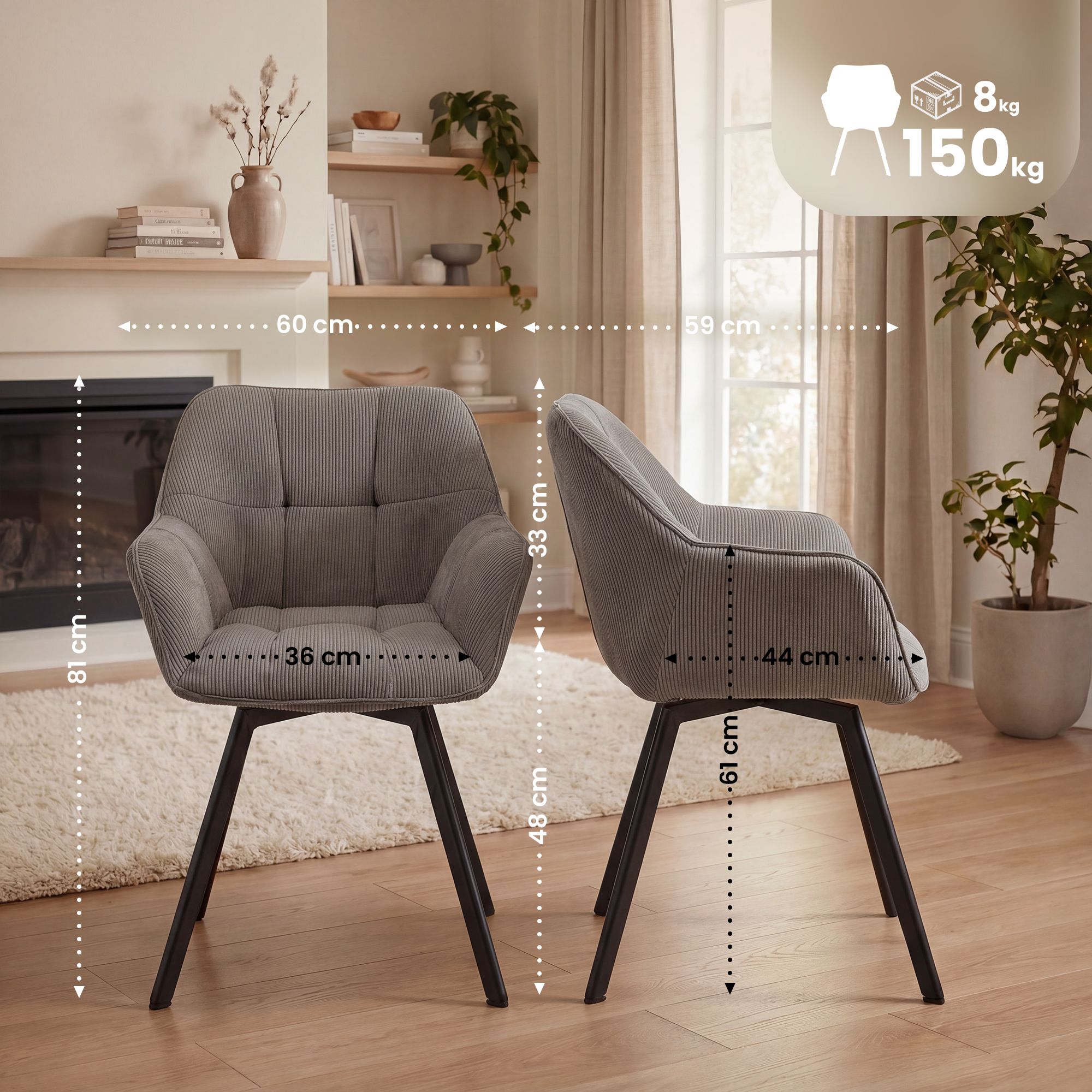 Pack de 2 sillas de comedor Jordi de pana