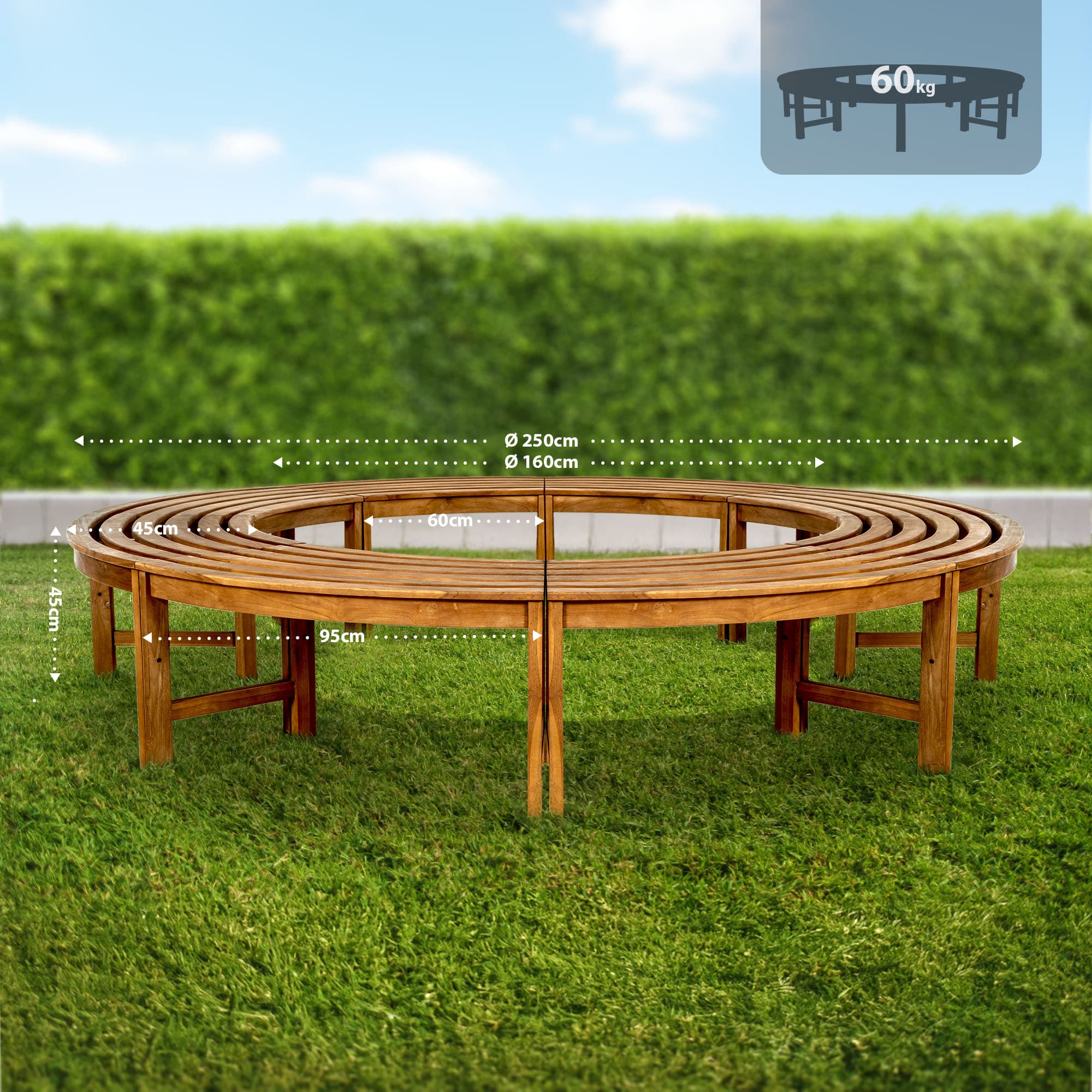 Banco de árbol Nila sin respaldo 250 cm