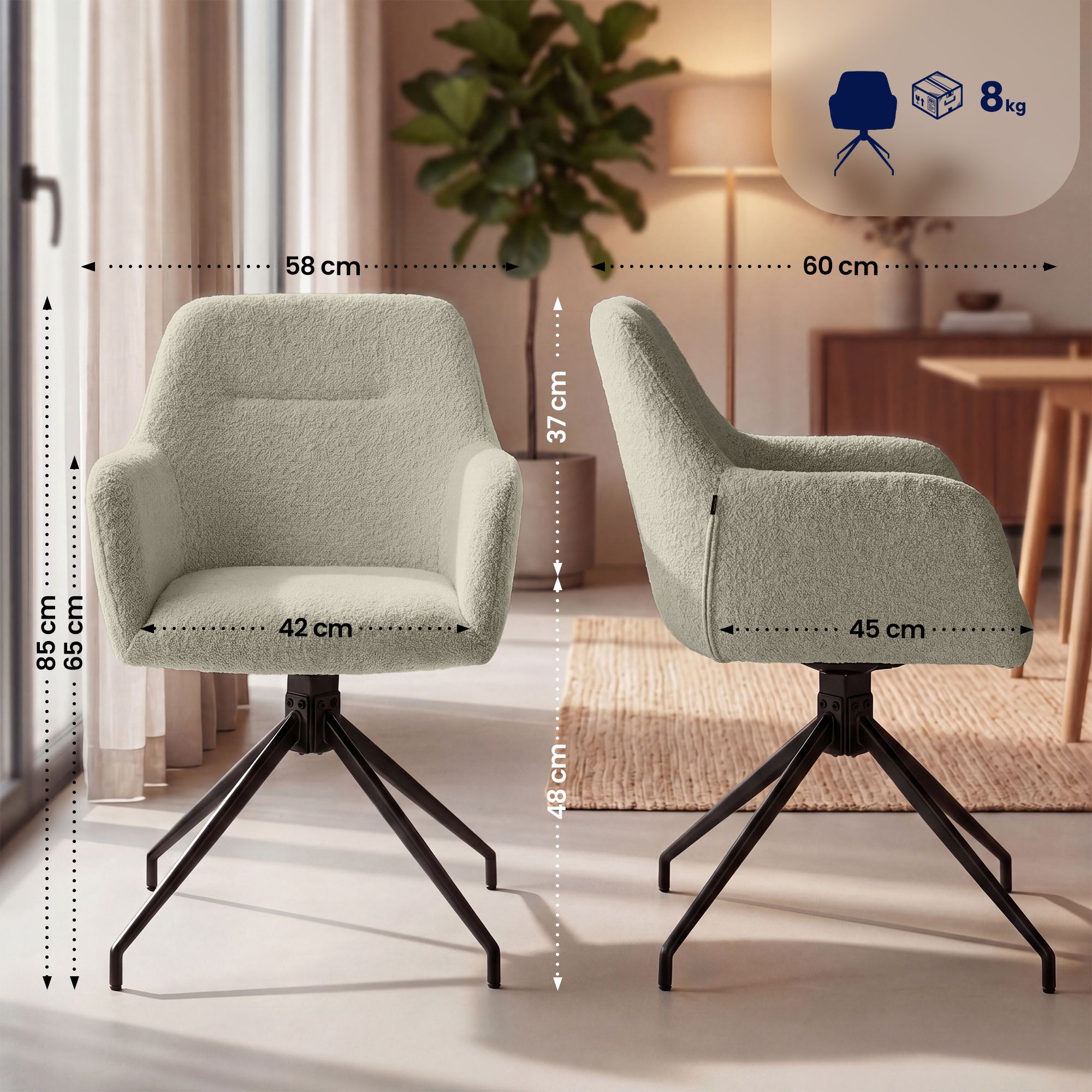 Set de 2 Sillas de Comedor Merlinda Tela de Borreguito