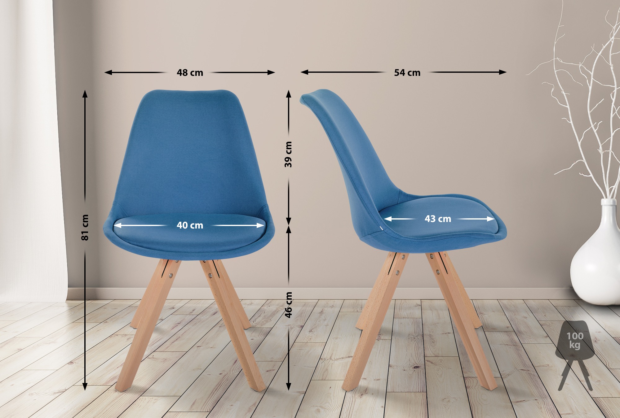 Silla de salón Sofia tapizada en tela