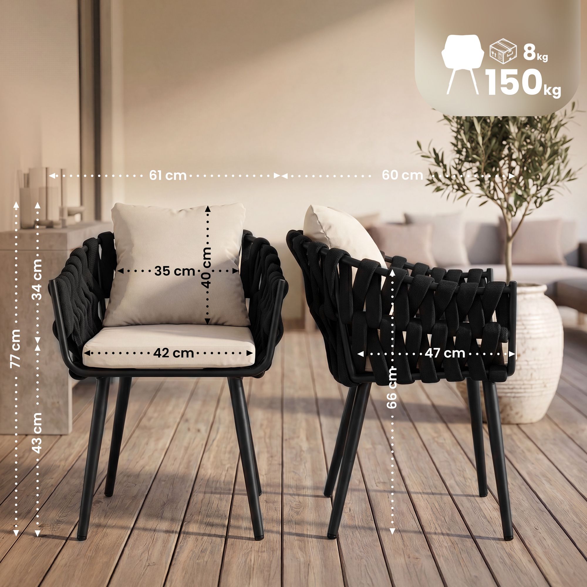 Sillón de jardín Naxos antracita con cojín de asiento