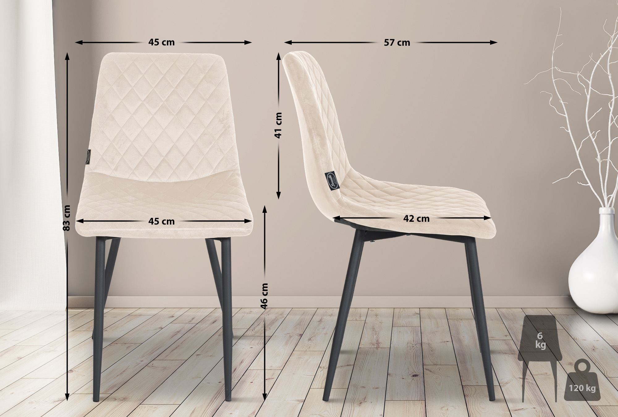 Set de 4 Sillas de comedor Telde en terciopelo